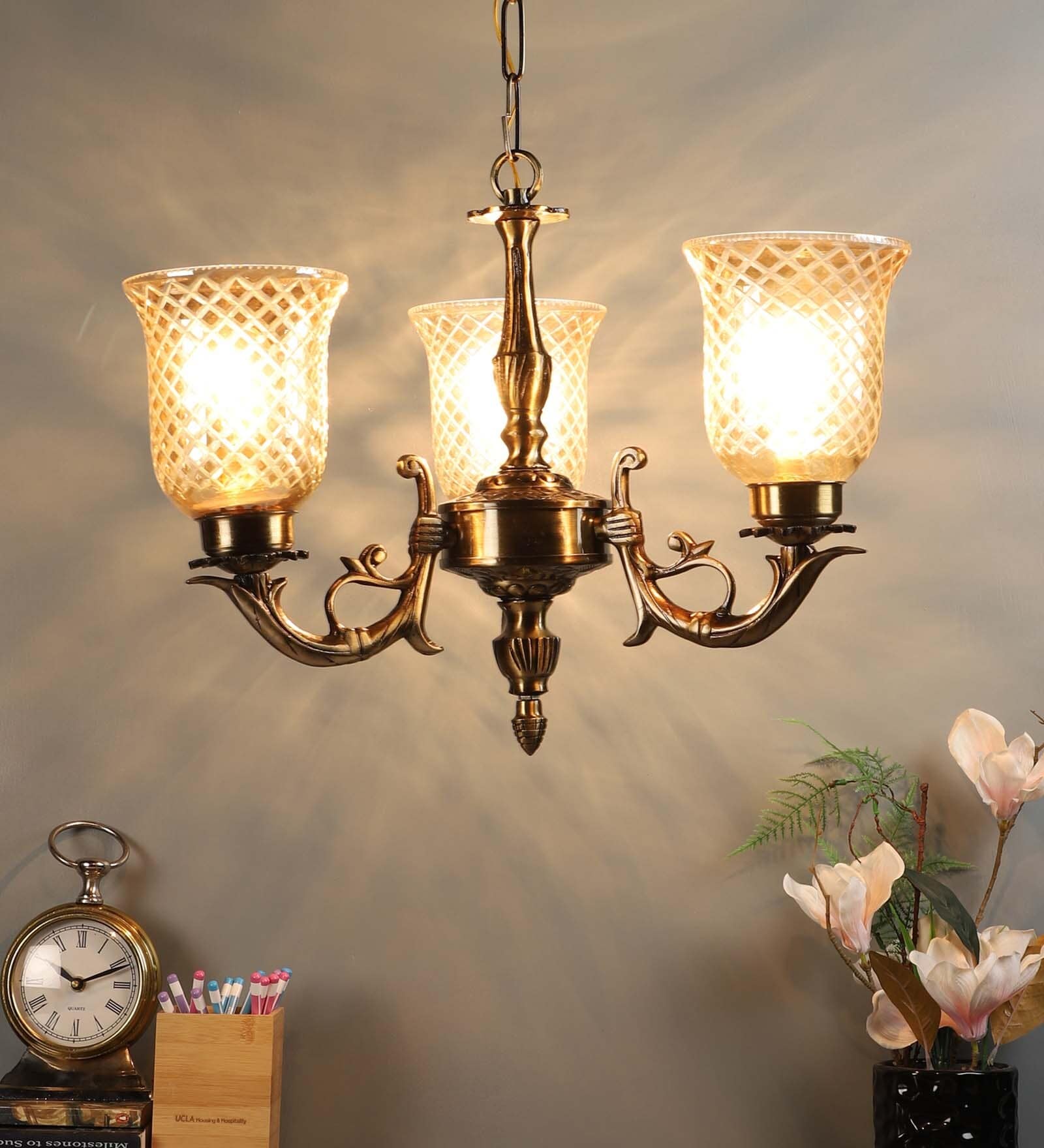 Erika Antique Brass Glass Shaded Chandelier