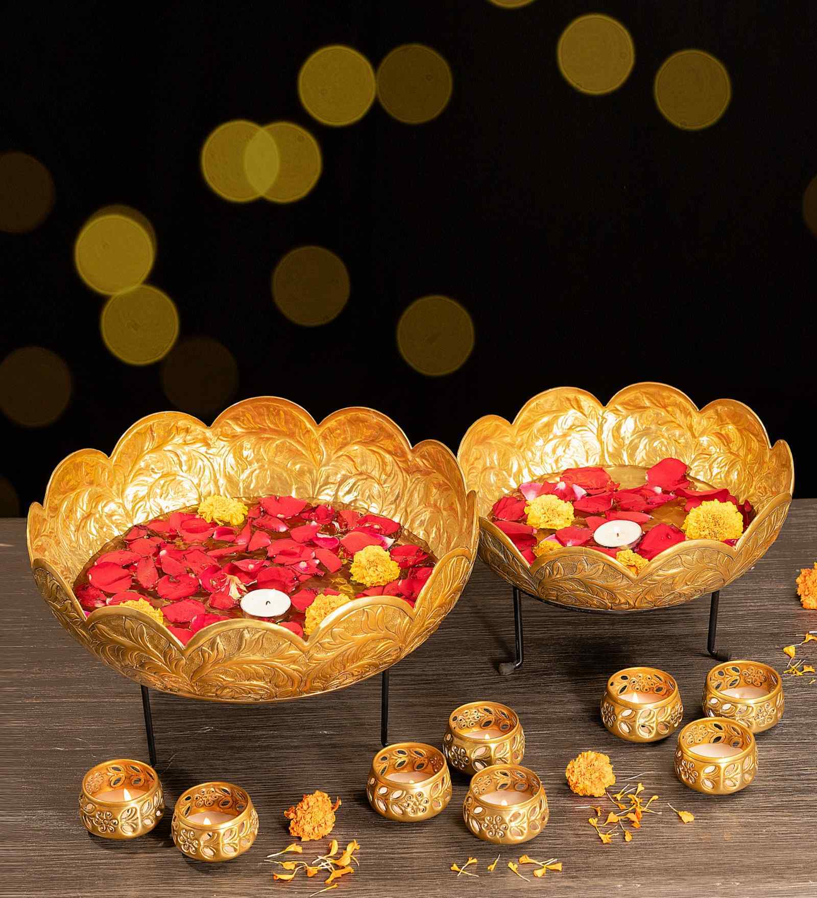 Antique Aluminium with Brass plating Decorative Urli (Brass gold)