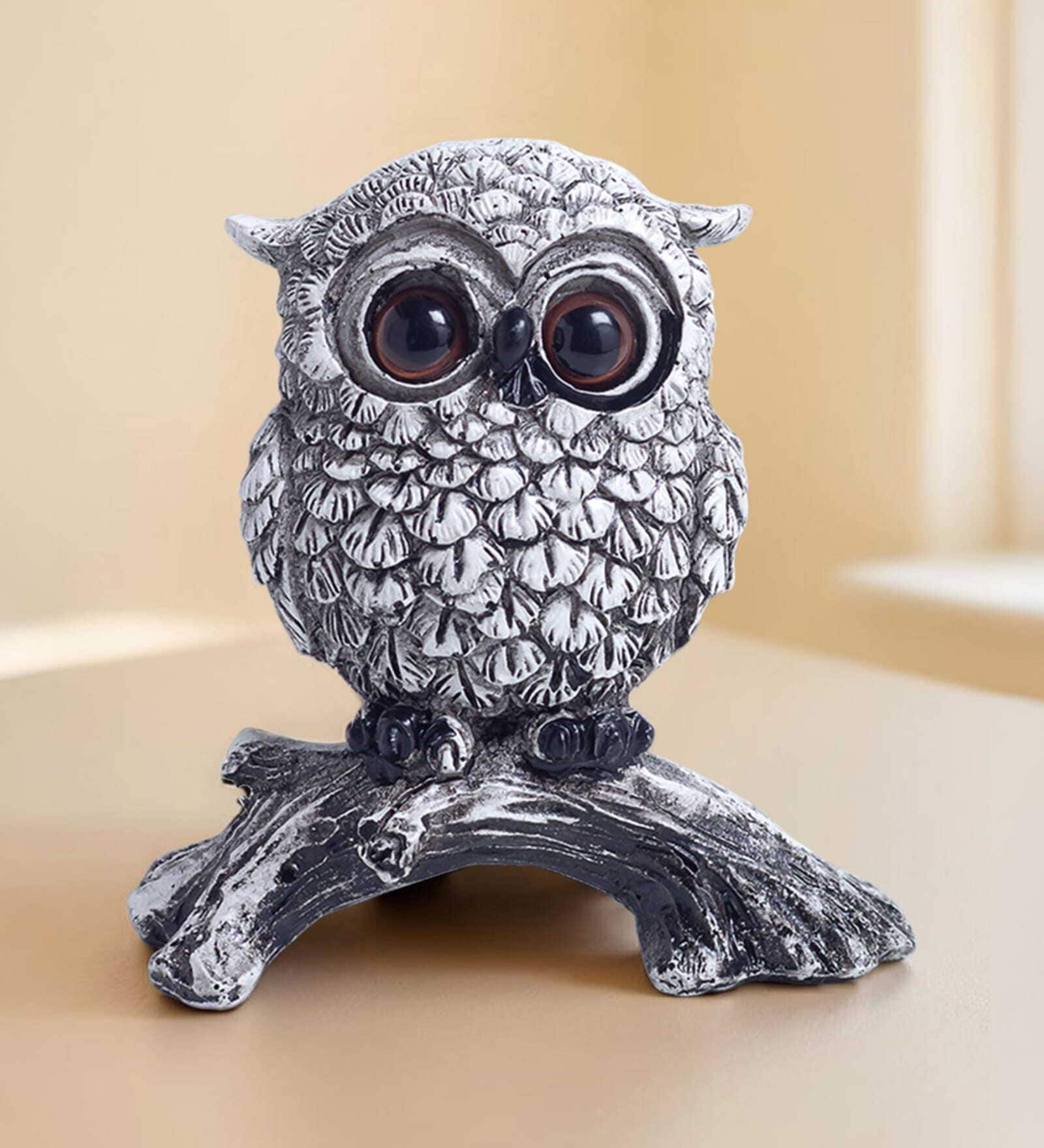 Antique Black and White Owl Figurines 3.4 Inch