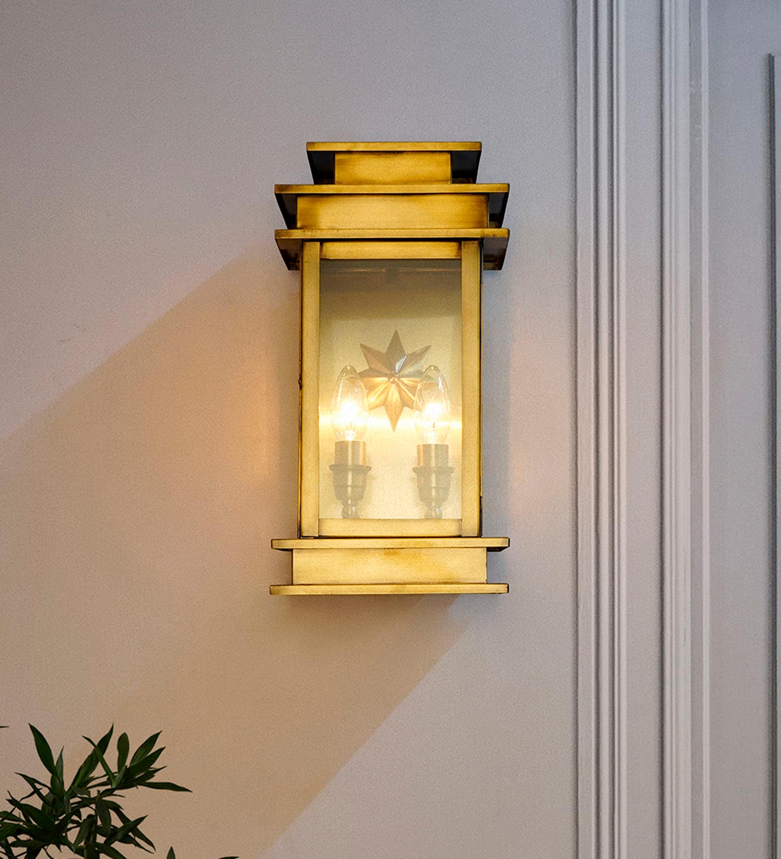 Antique Brass Art Deco Star  Rectangular Wall Sconce