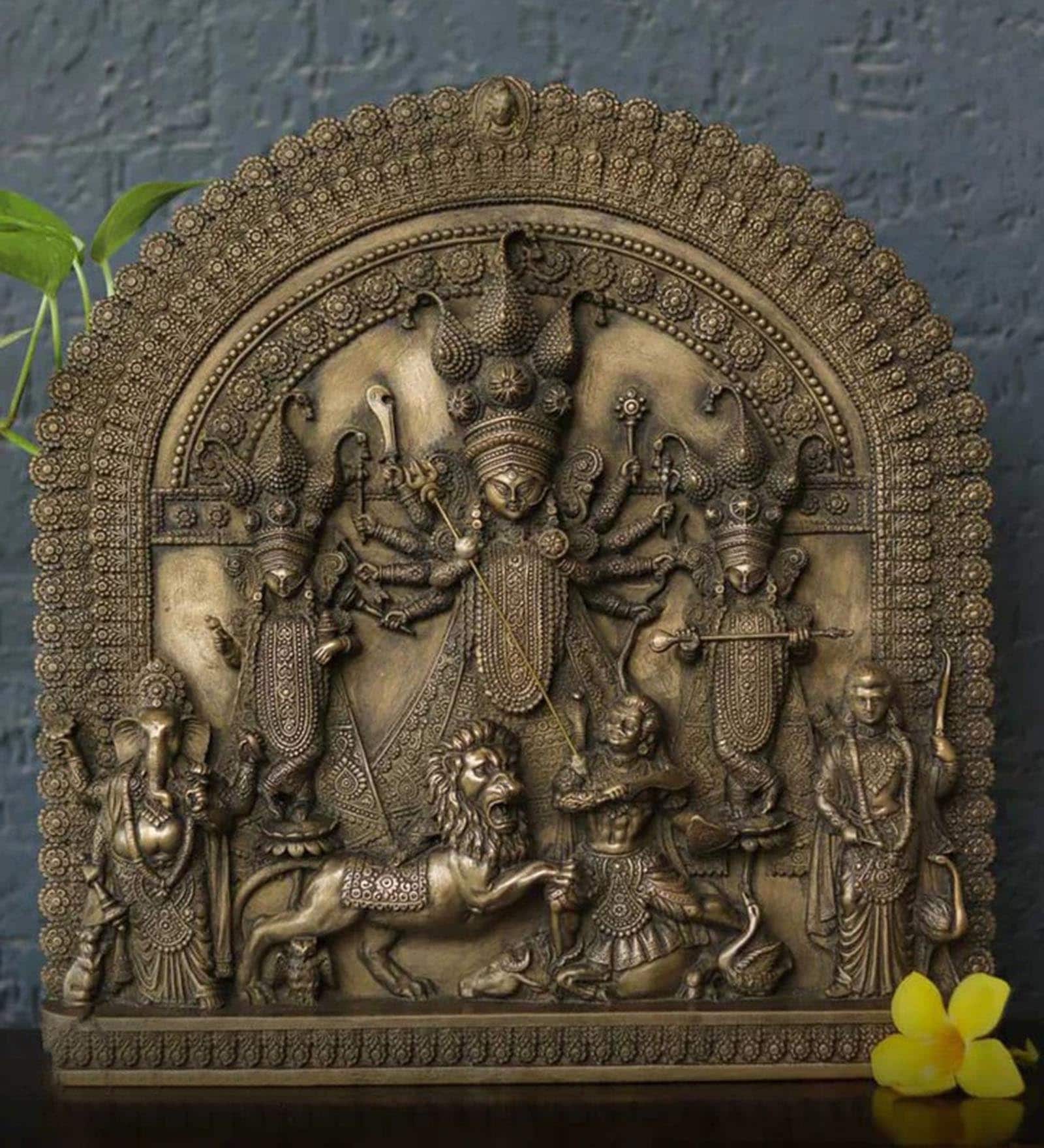Antique Brass Durga Sculpture