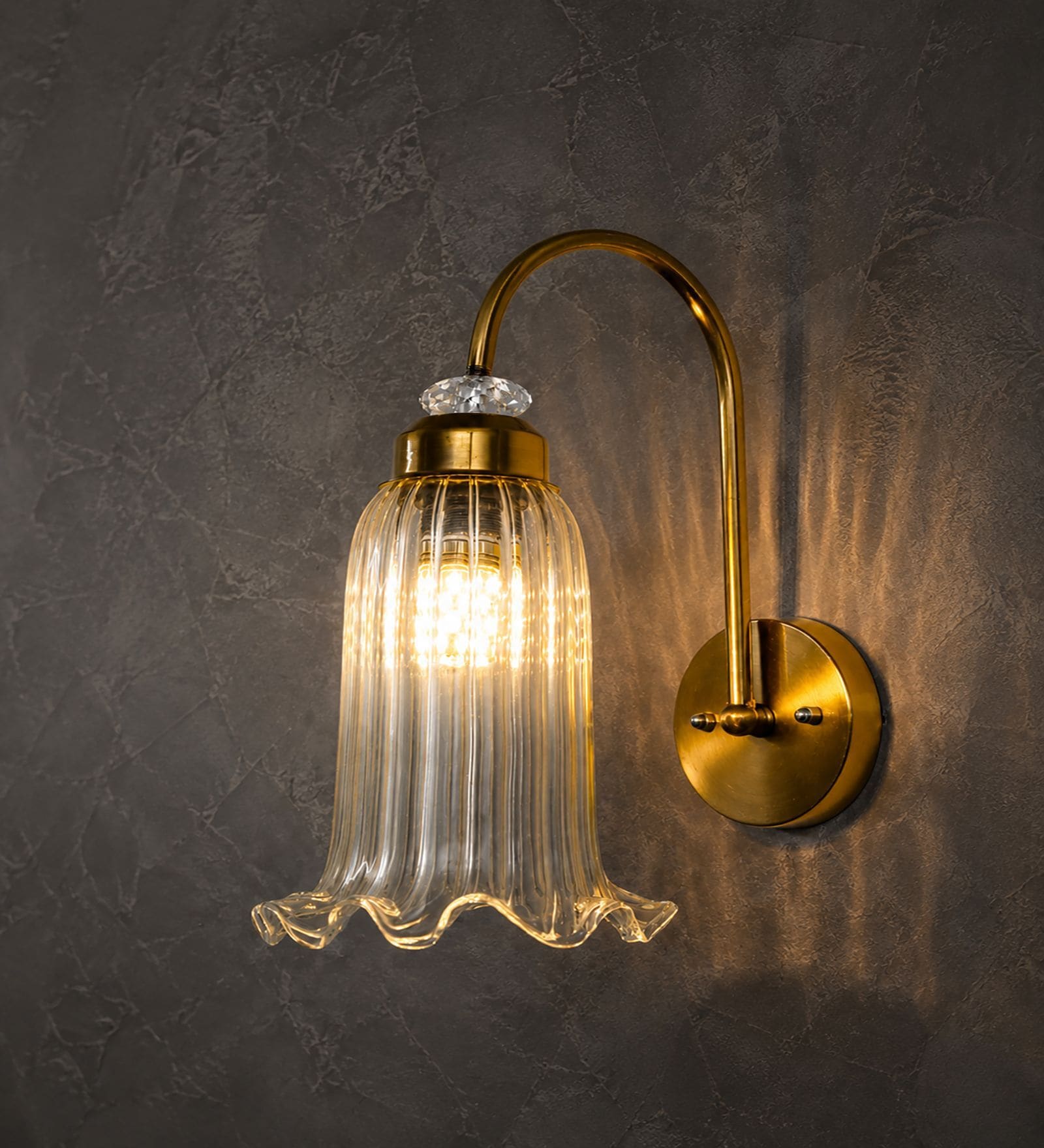 Antique Brass Fluted Glass Wall Sconce