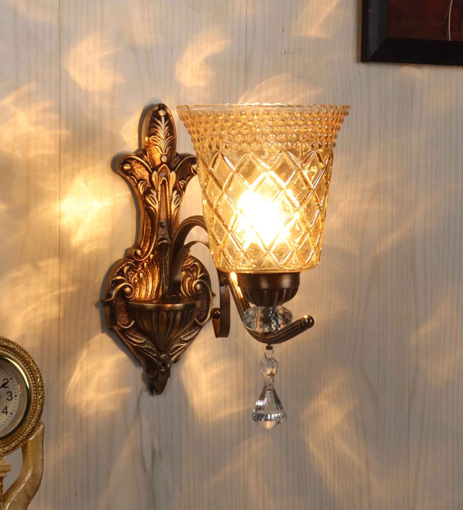 Pyramind Antique Brass Iron and Glass Wall Sconces