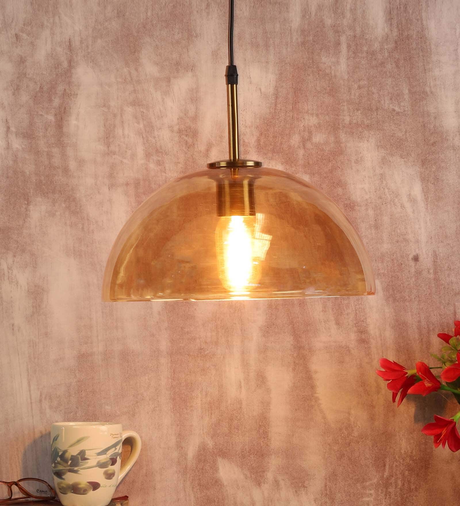 Antique Brass Gold Glass Single Hanging Light