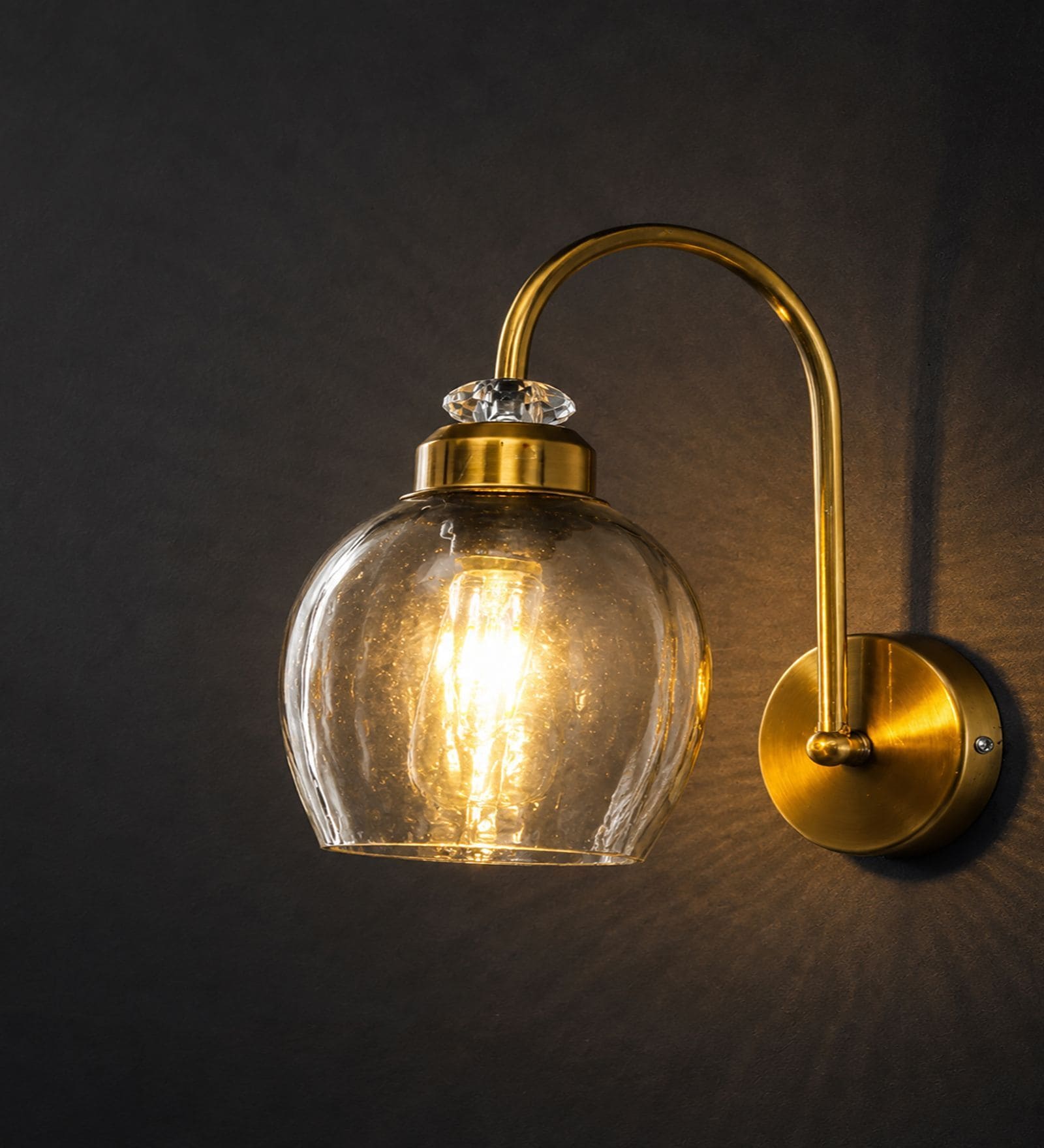 Antique Brass Smoked Glass Wall Sconce