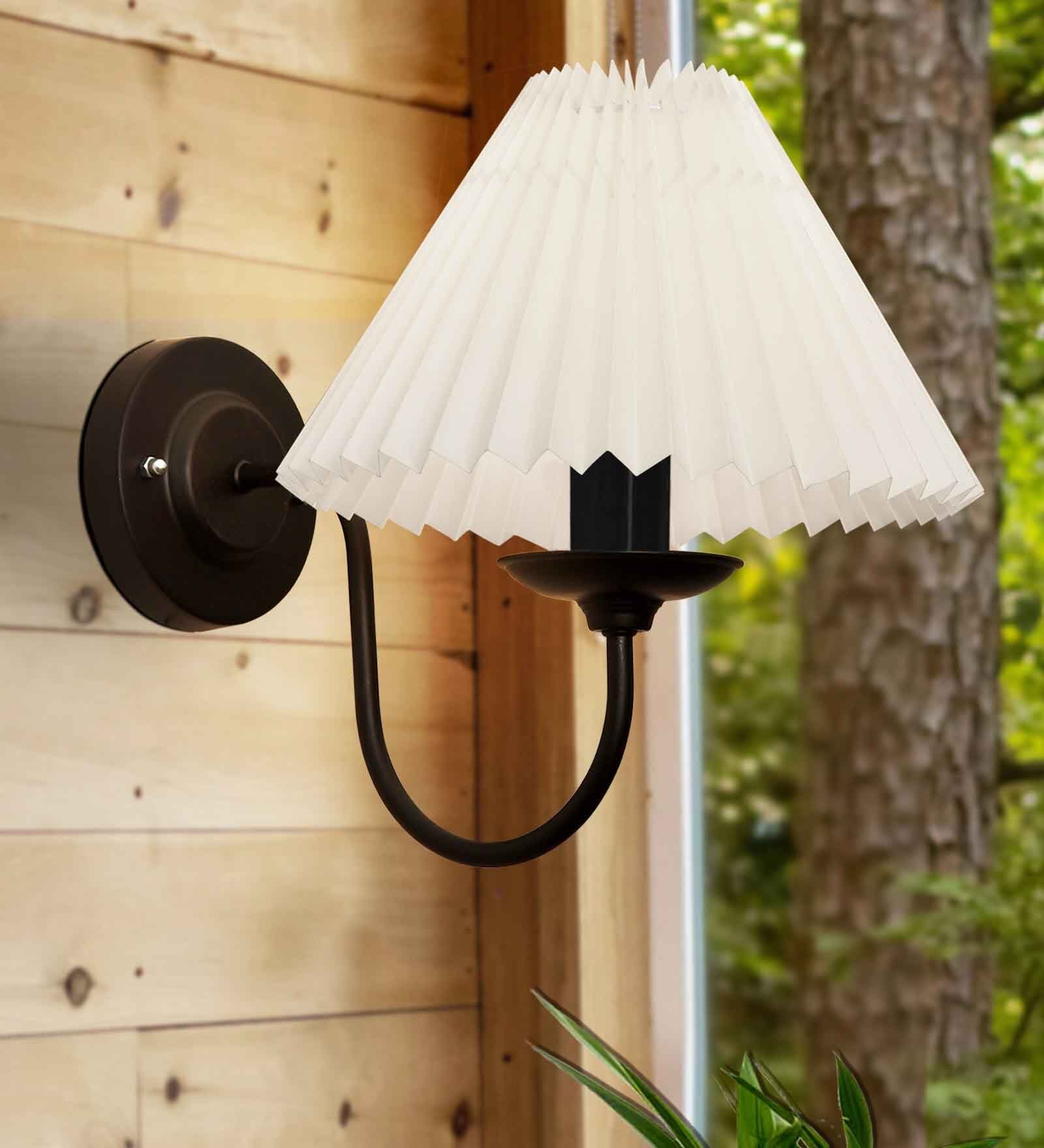 Antique Brass Wall Sconces Lighting Fixture, E27, Fabric Shade, Black, Pleated White