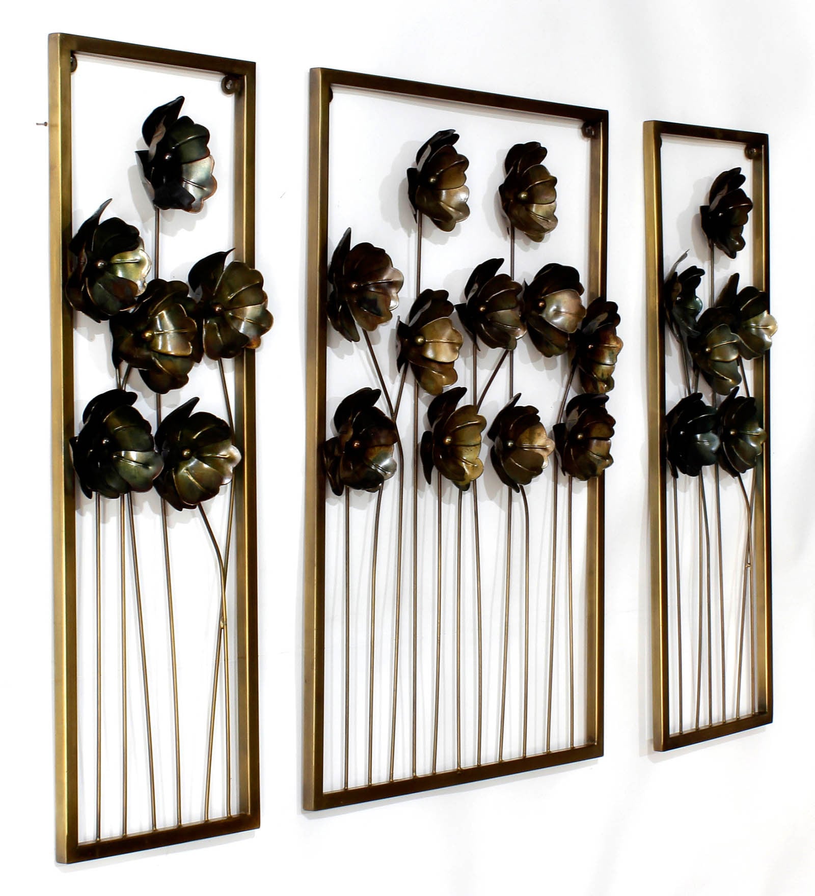 Buy Antique Copper Metal Art Flower Design Metal Wall Hangings by Craftter Set of 3 Online
