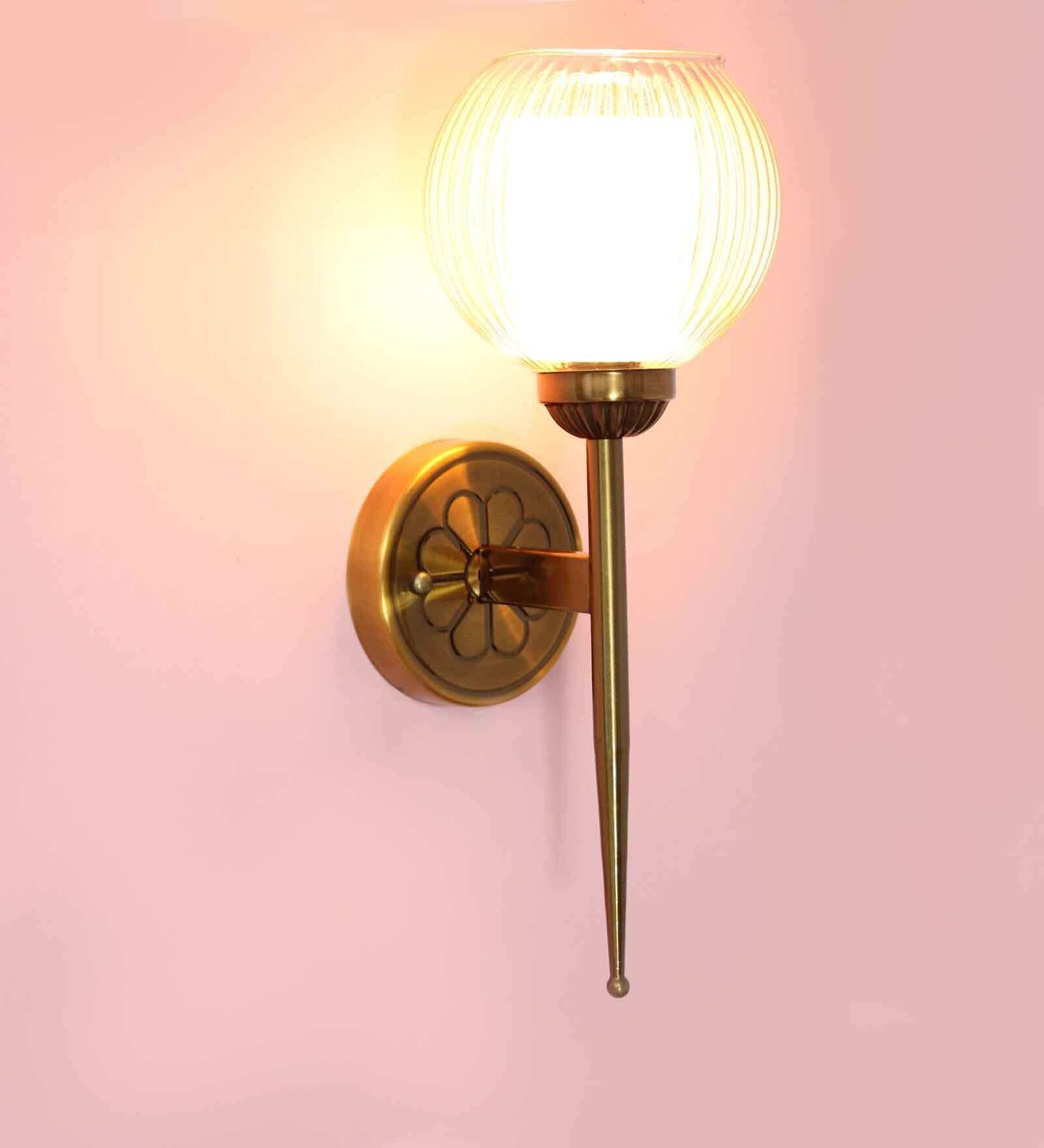 Antique Finish Wall Light With Ribbed Amber Glass