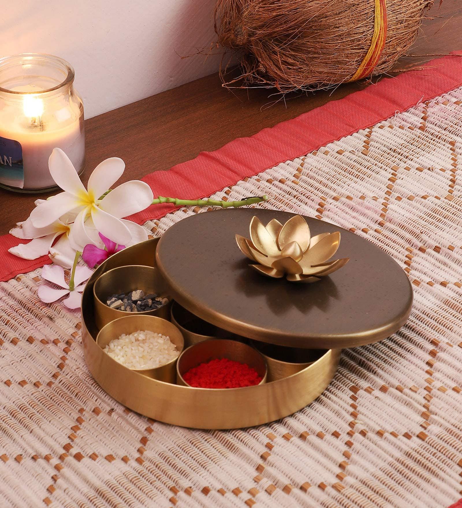 Antique Gold Brass Ganga Pooja Samagridan