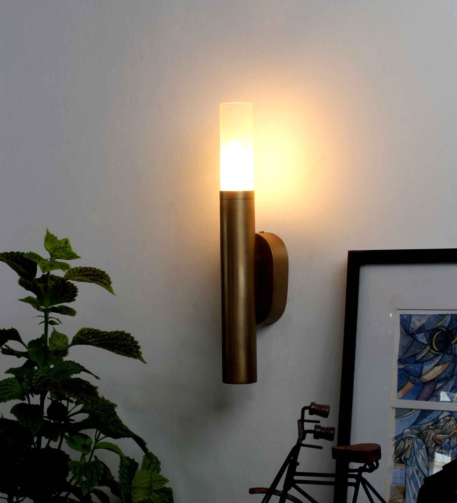 Antique Gold Metal & Frosted Glass LED Candle Wall Lamp