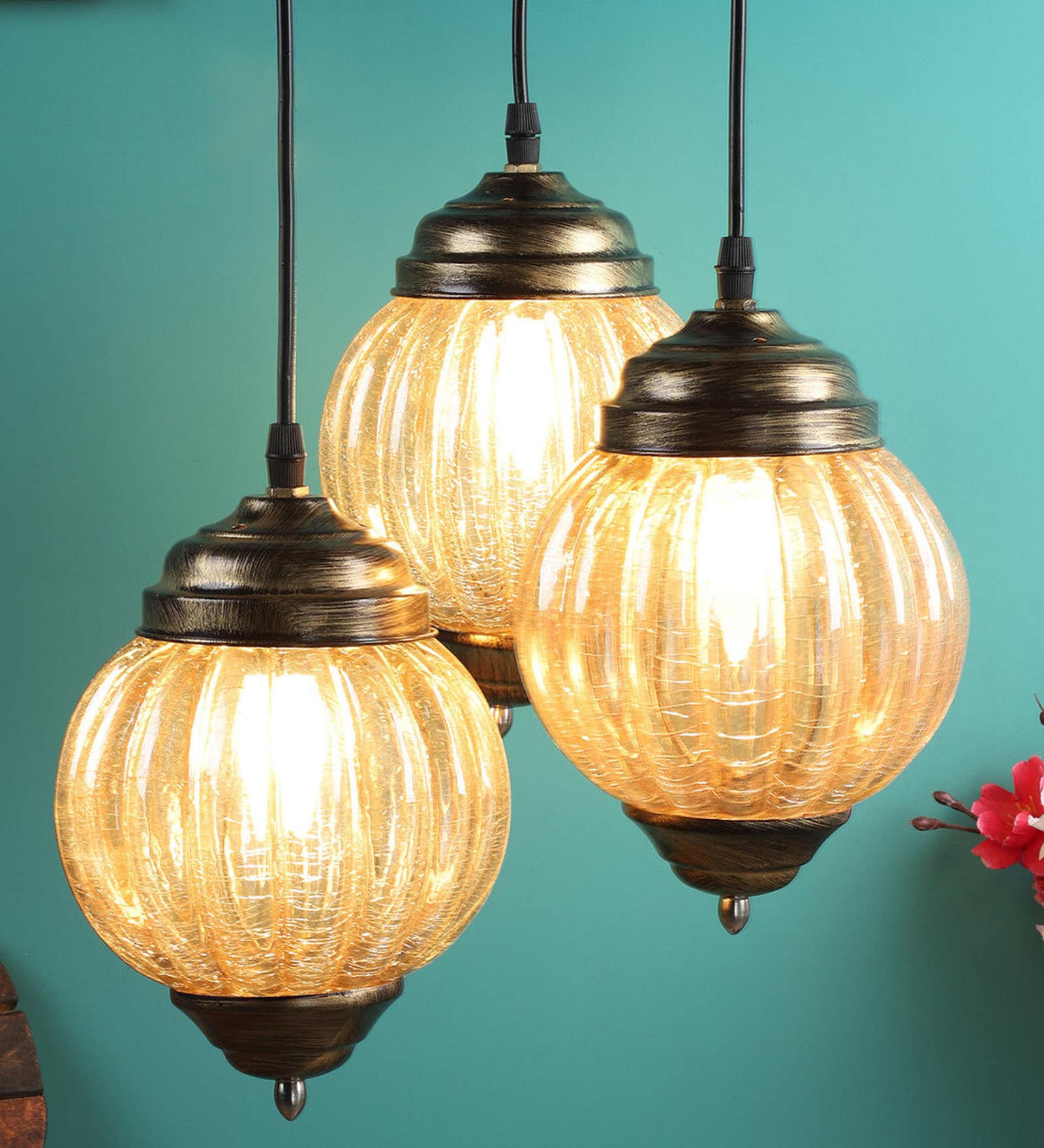 Verde Antique Gold Metal and Glass Cluster Hanging Light