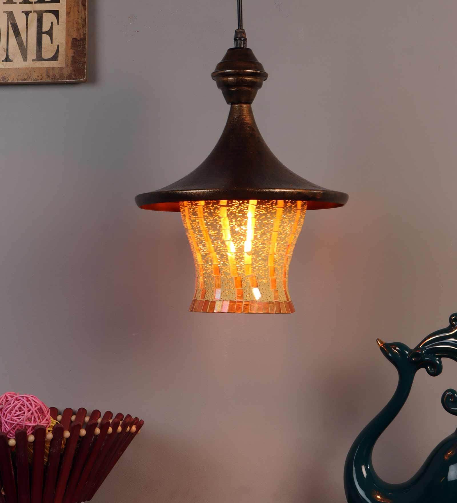 Weave Antique Gold Metal Hanging Light