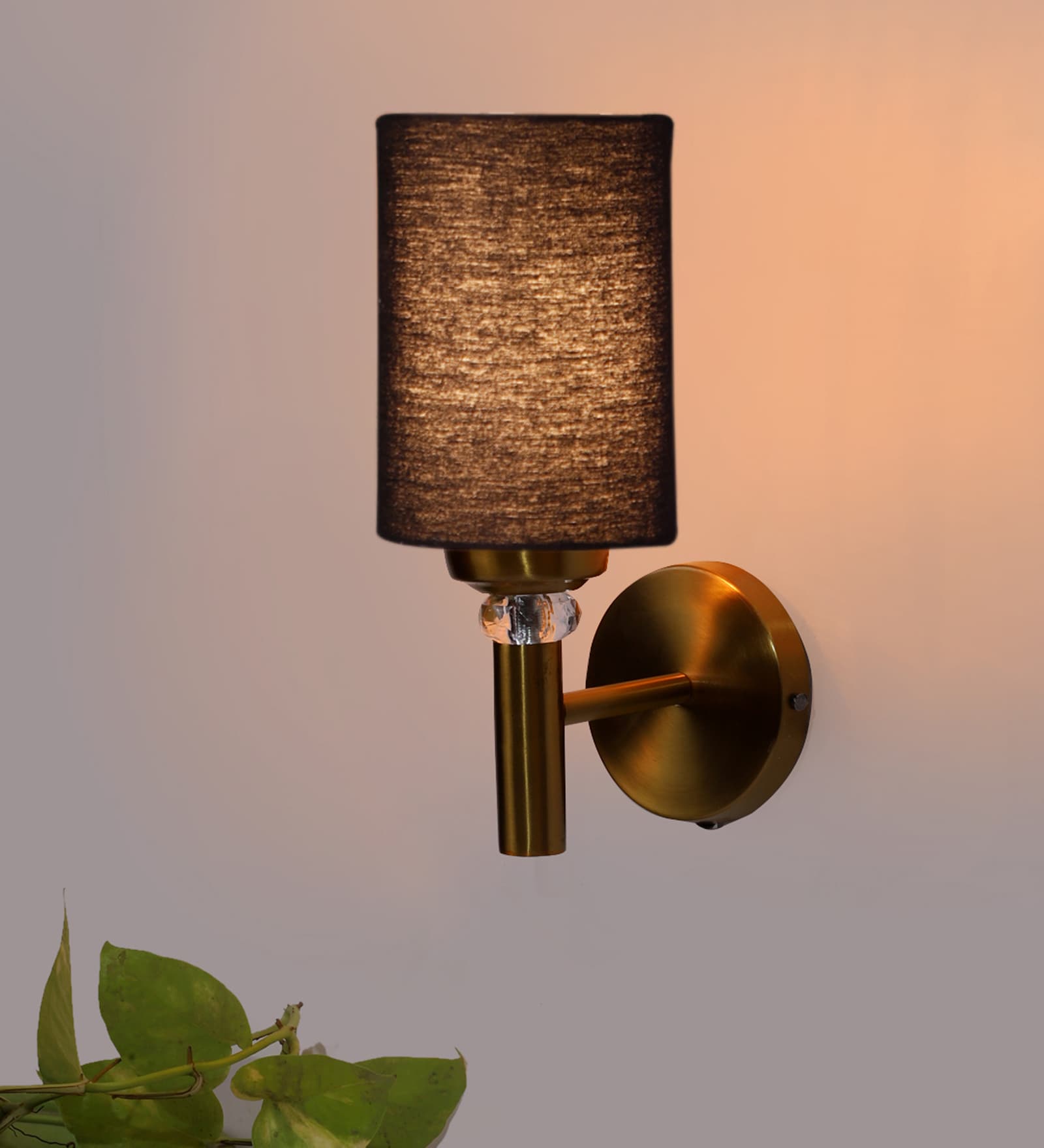 Antique Gold Wall Lamp with Black cotton shade