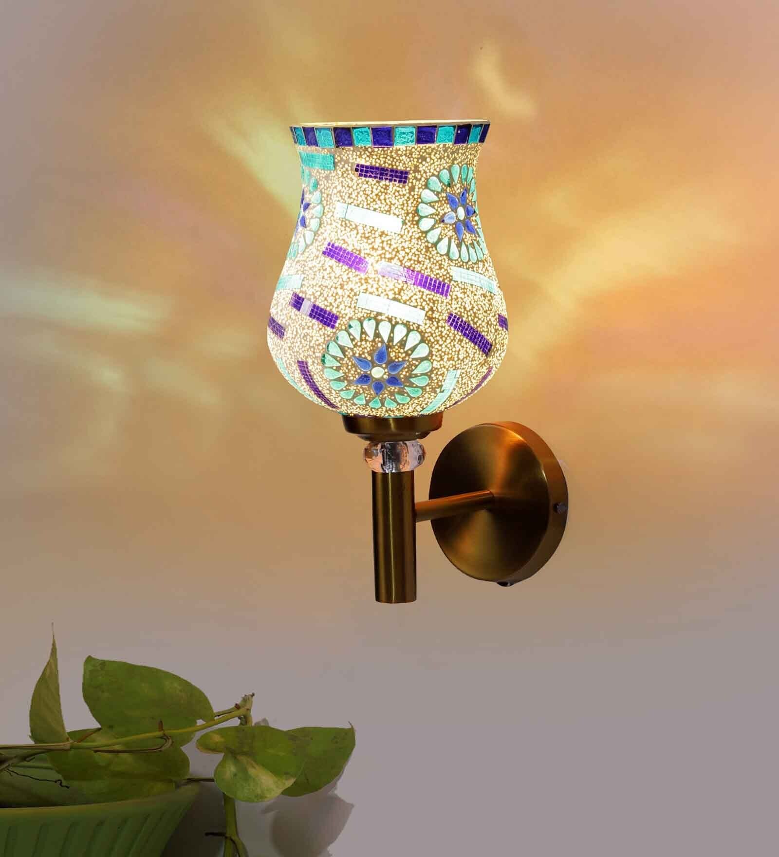 Antique Gold Wall Lamp with Mosaic Glass