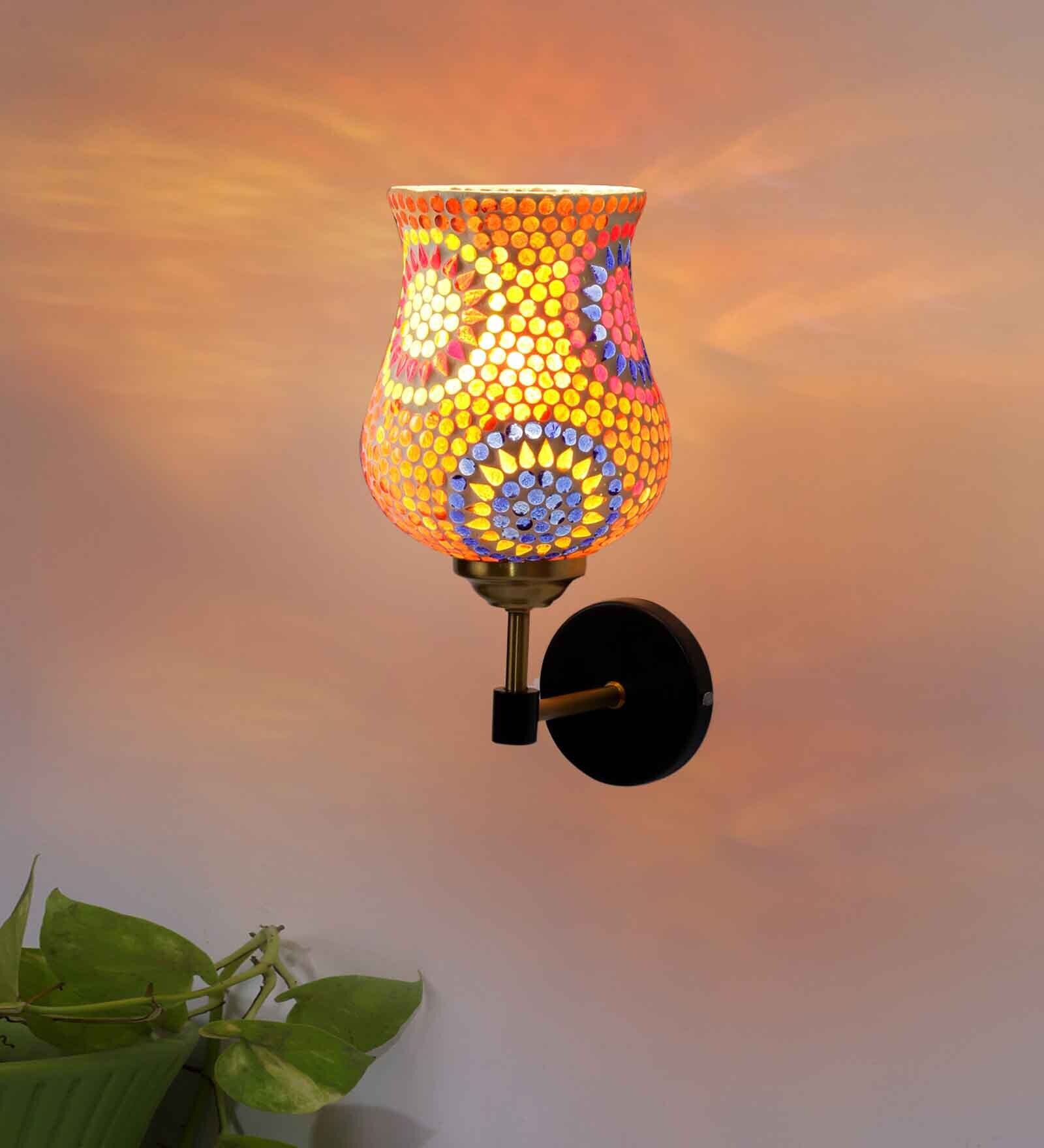Antique Gold Wall Lamp with Mosaic Glass