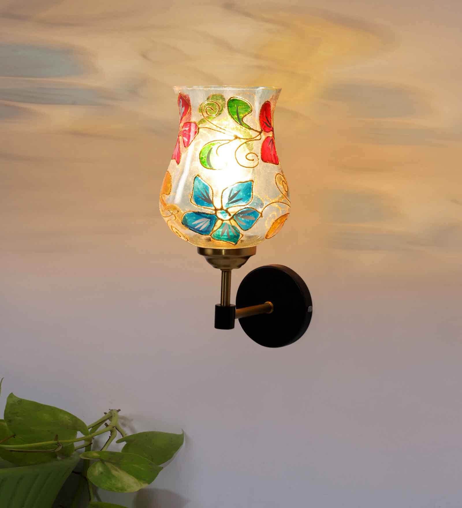 Antique Gold Wall Lamp with Mosaic Glass