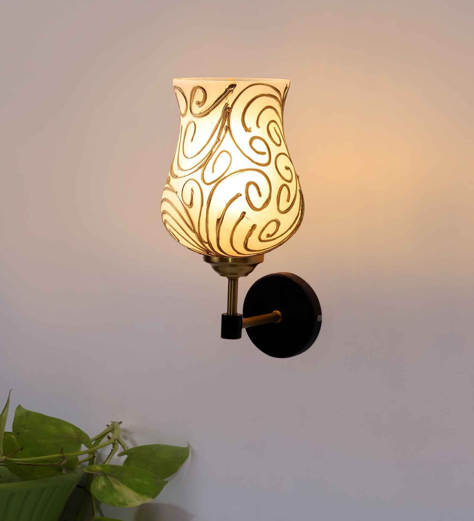 Antique Gold Wall Lamp with Mosaic Glass