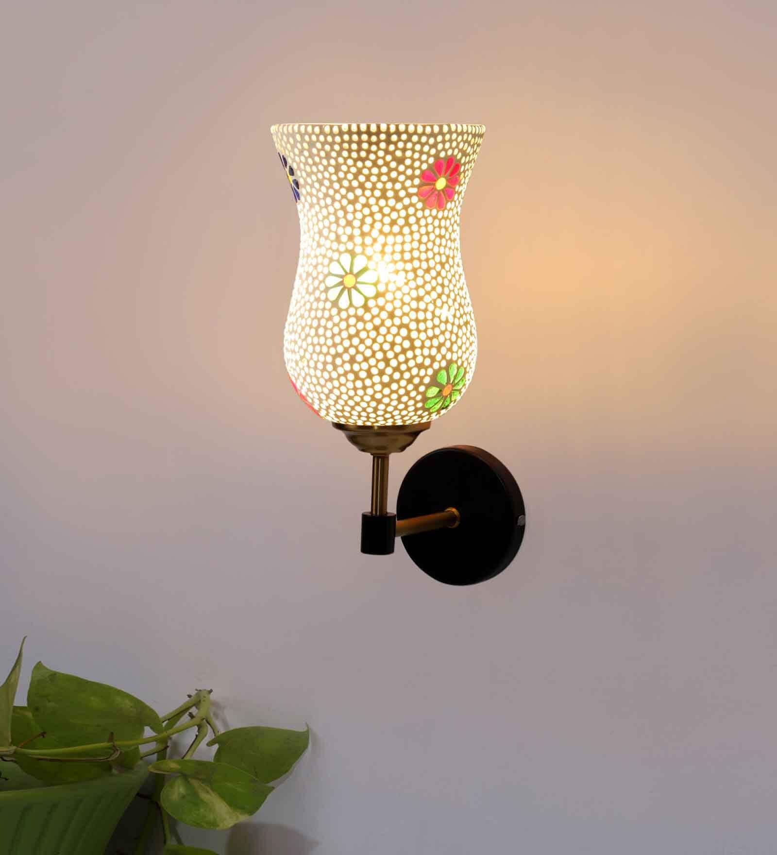 Antique Gold Wall Lamp with Mosaic Glass