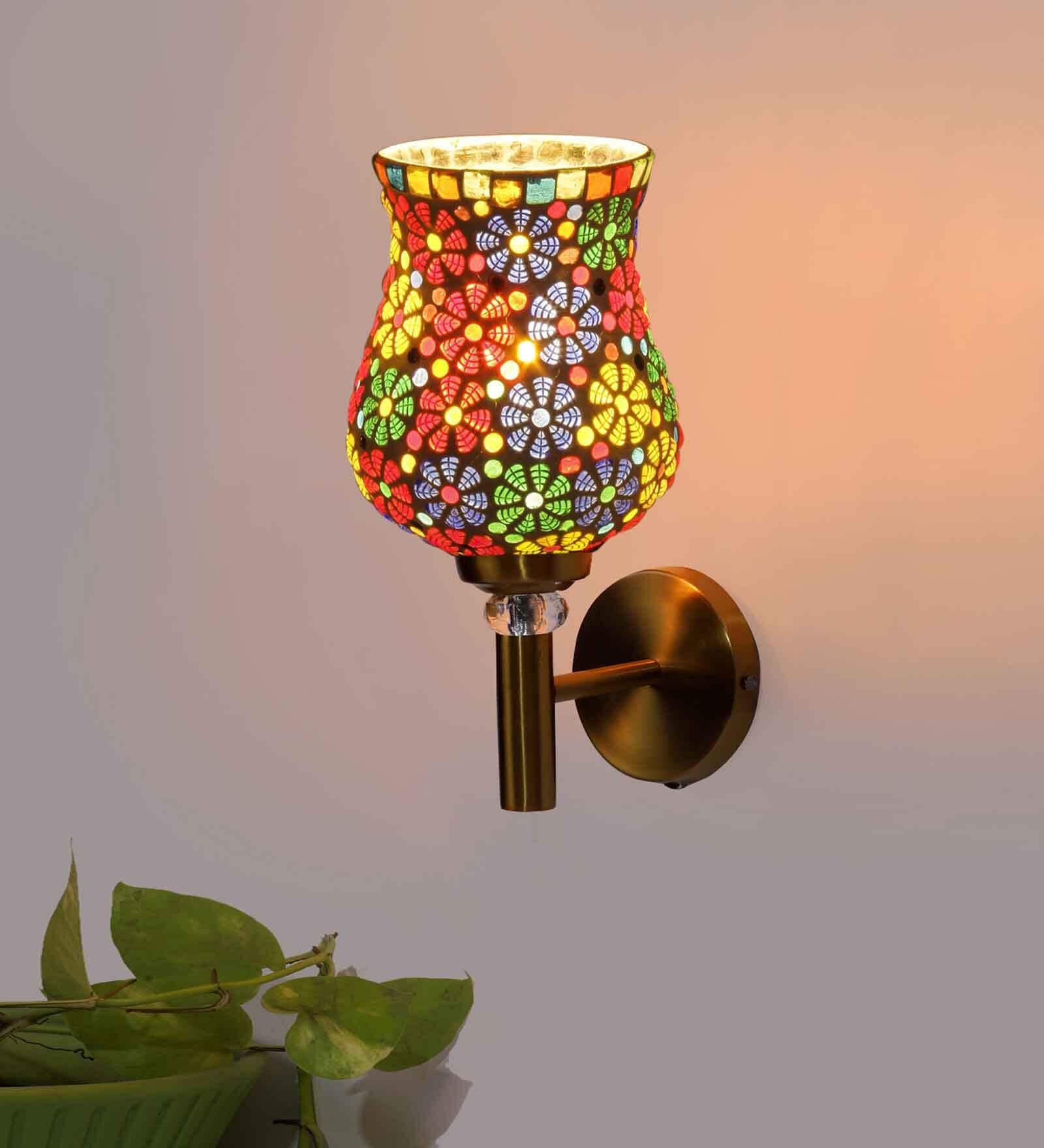 Antique Gold Wall Lamp with Mosaic Glass