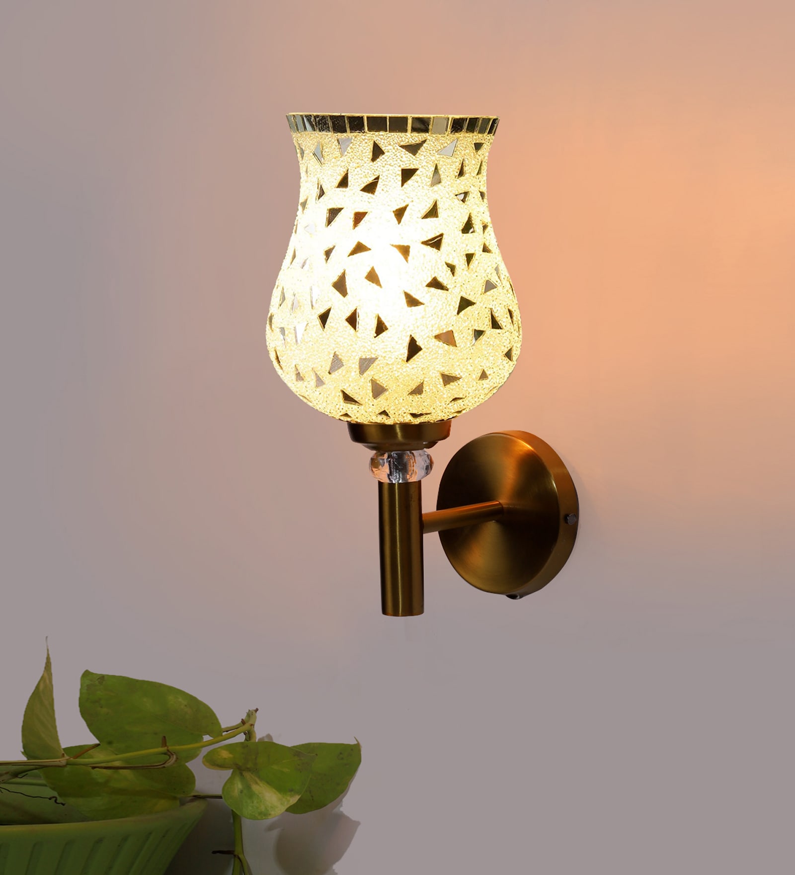 Antique Gold Wall Lamp with Mosaic Glass