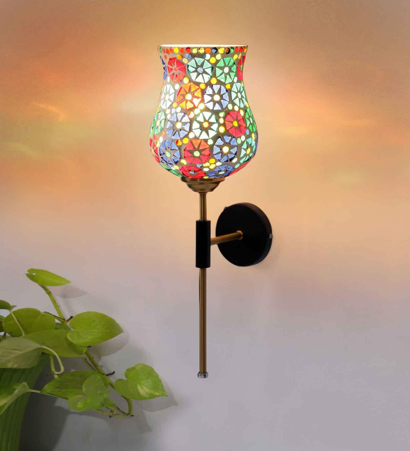 Antique Gold Wall Lamp with Mosaic Glass