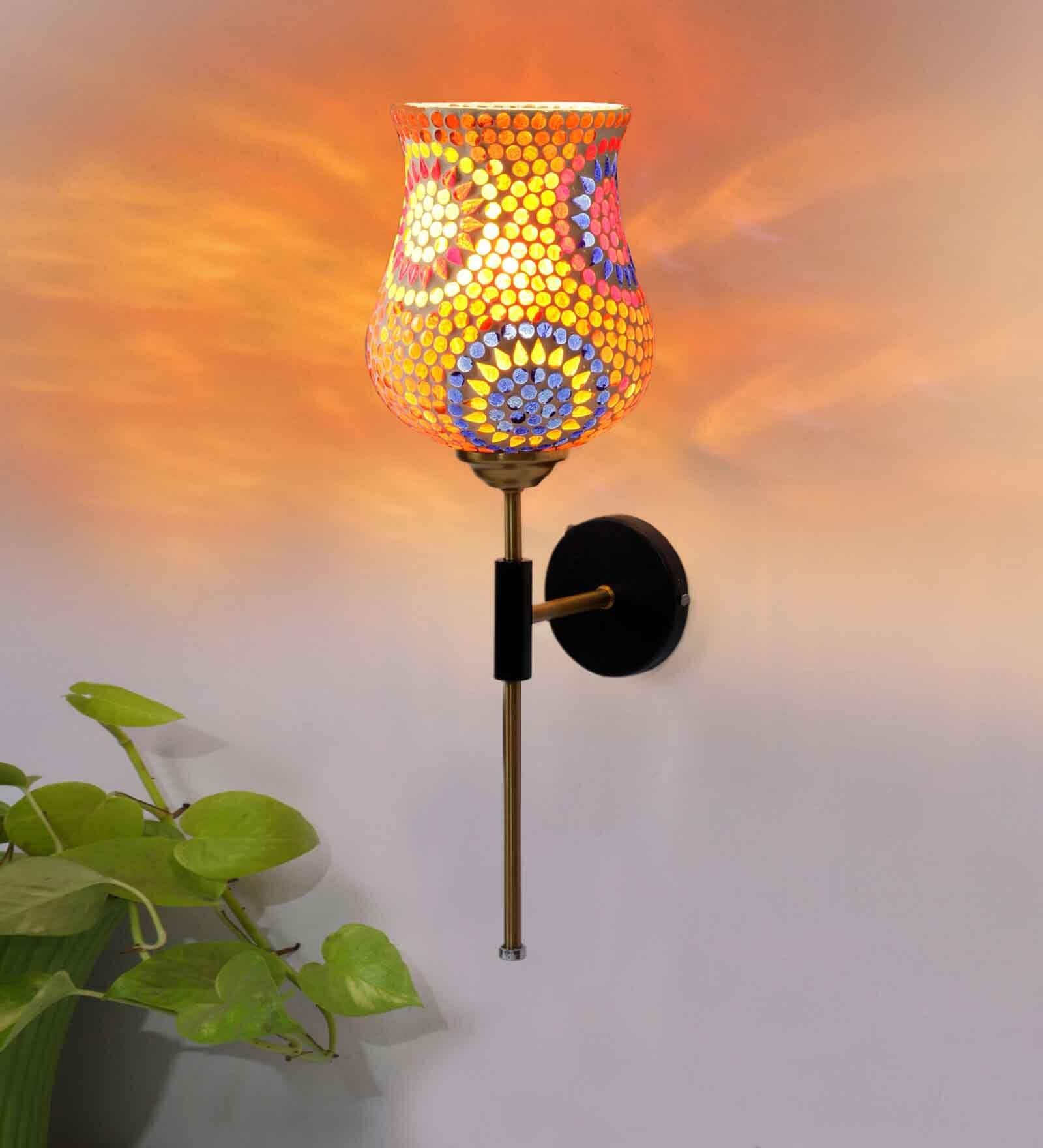 Antique Gold Wall Lamp with Mosaic Glass