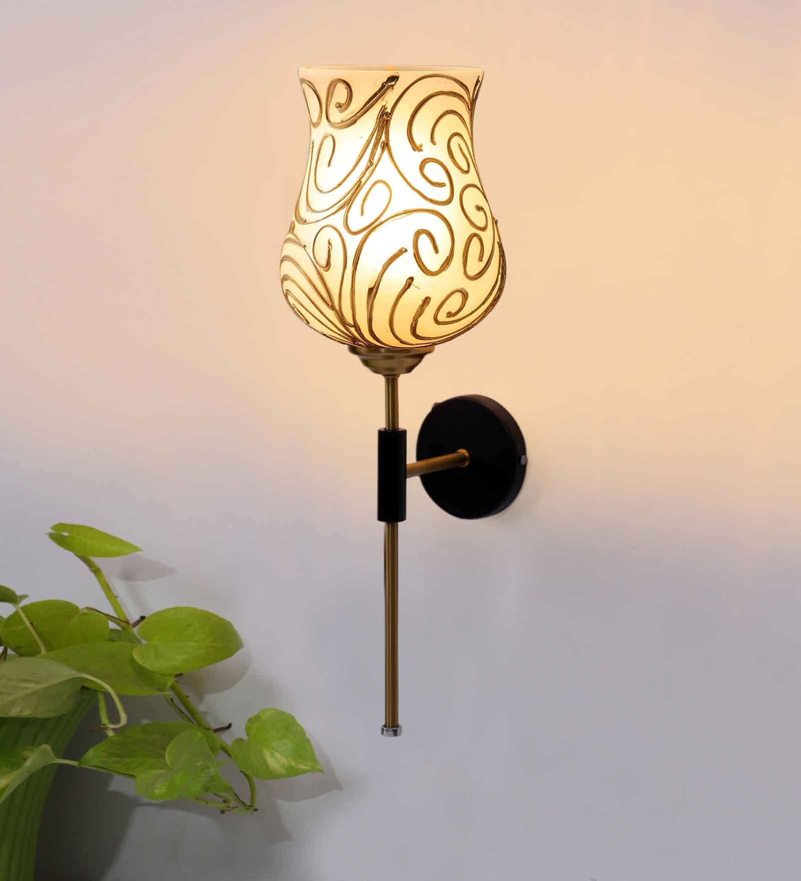 Antique Gold Wall Lamp with Mosaic Glass