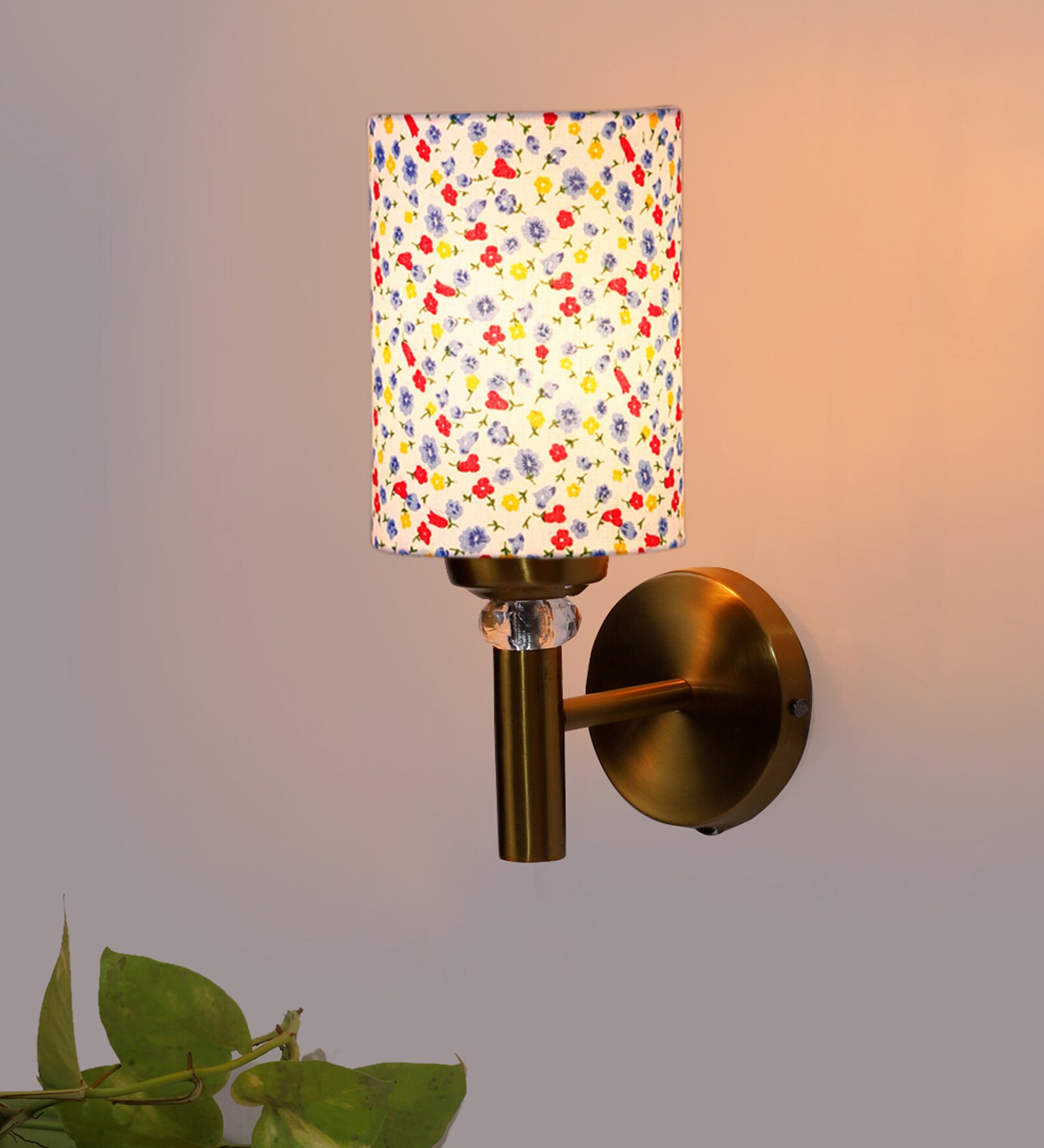 Antique Gold Wall Lamp with Multicolor cotton shade