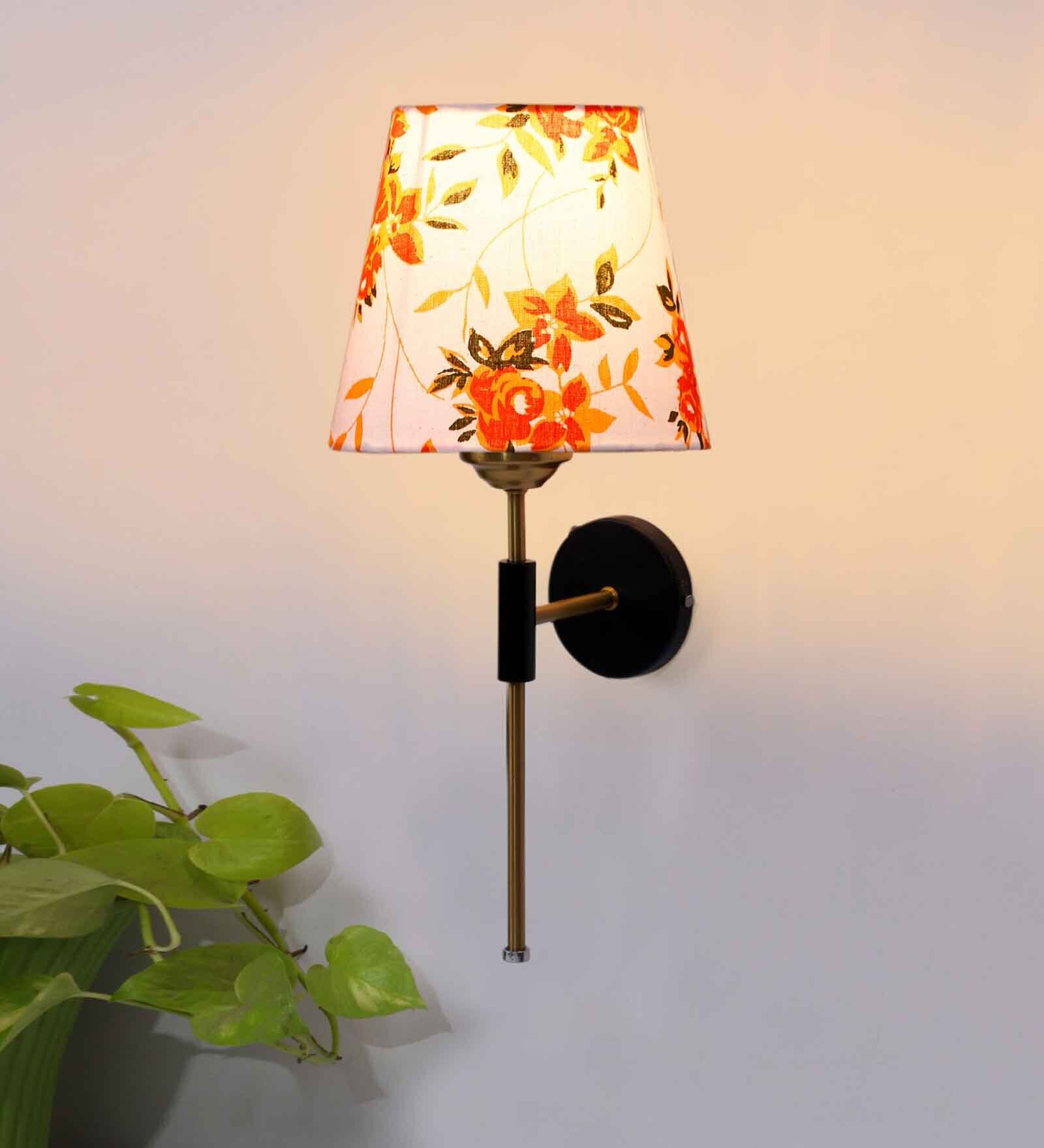 Antique Gold Wall Lamp with Multicolor cotton shade