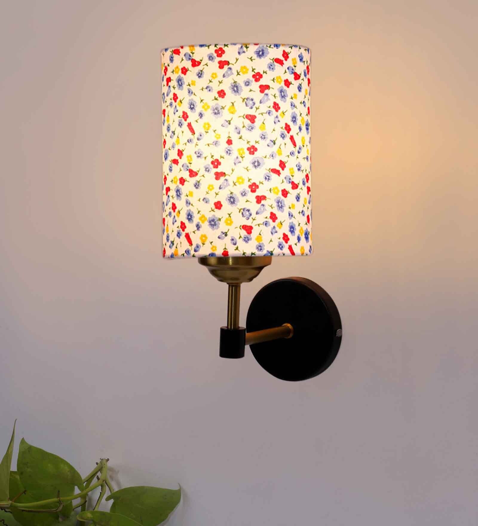 Antique Gold Wall Lamp with Multicolor cotton shade