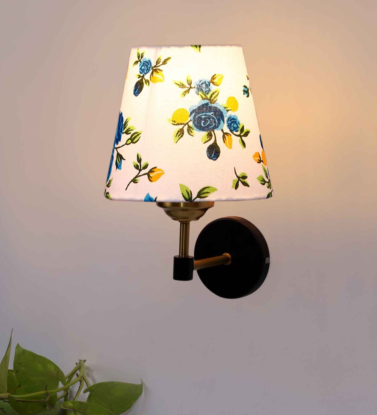 Antique Gold Wall Lamp with Multicolor cotton shade