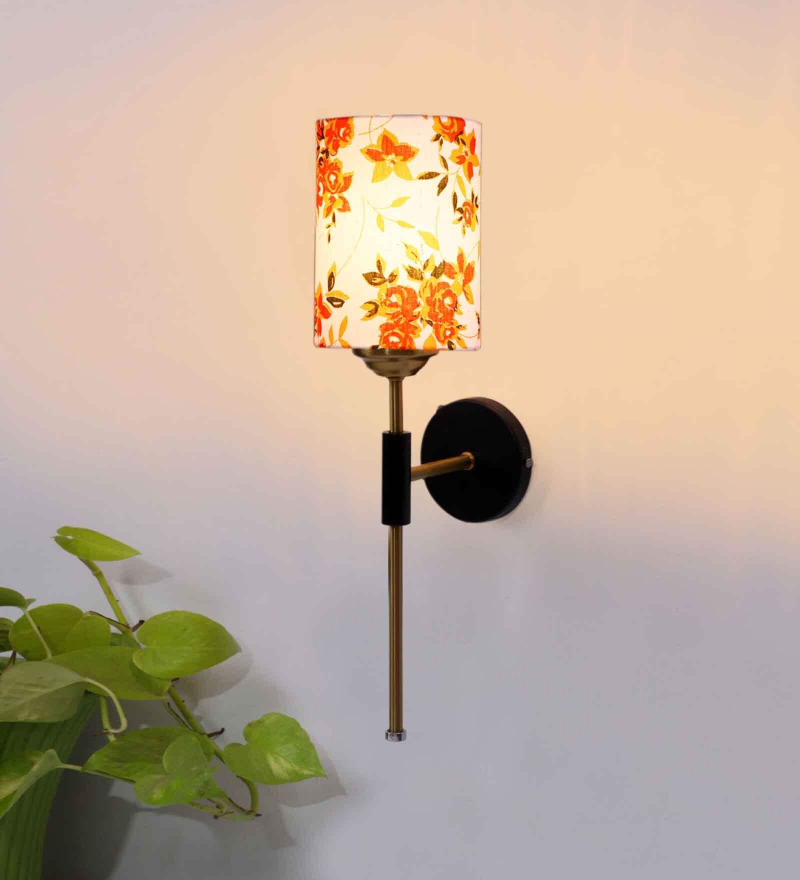 Antique Gold Wall Lamp with Multicolor cotton shade