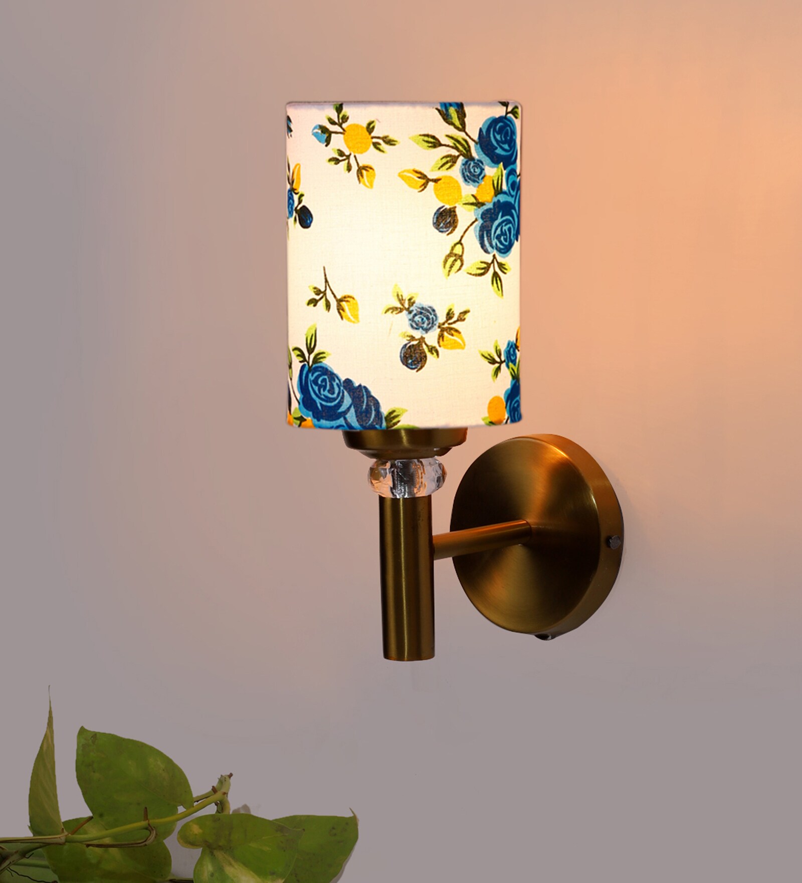 Antique Gold Wall Lamp with Multicolor cotton shade