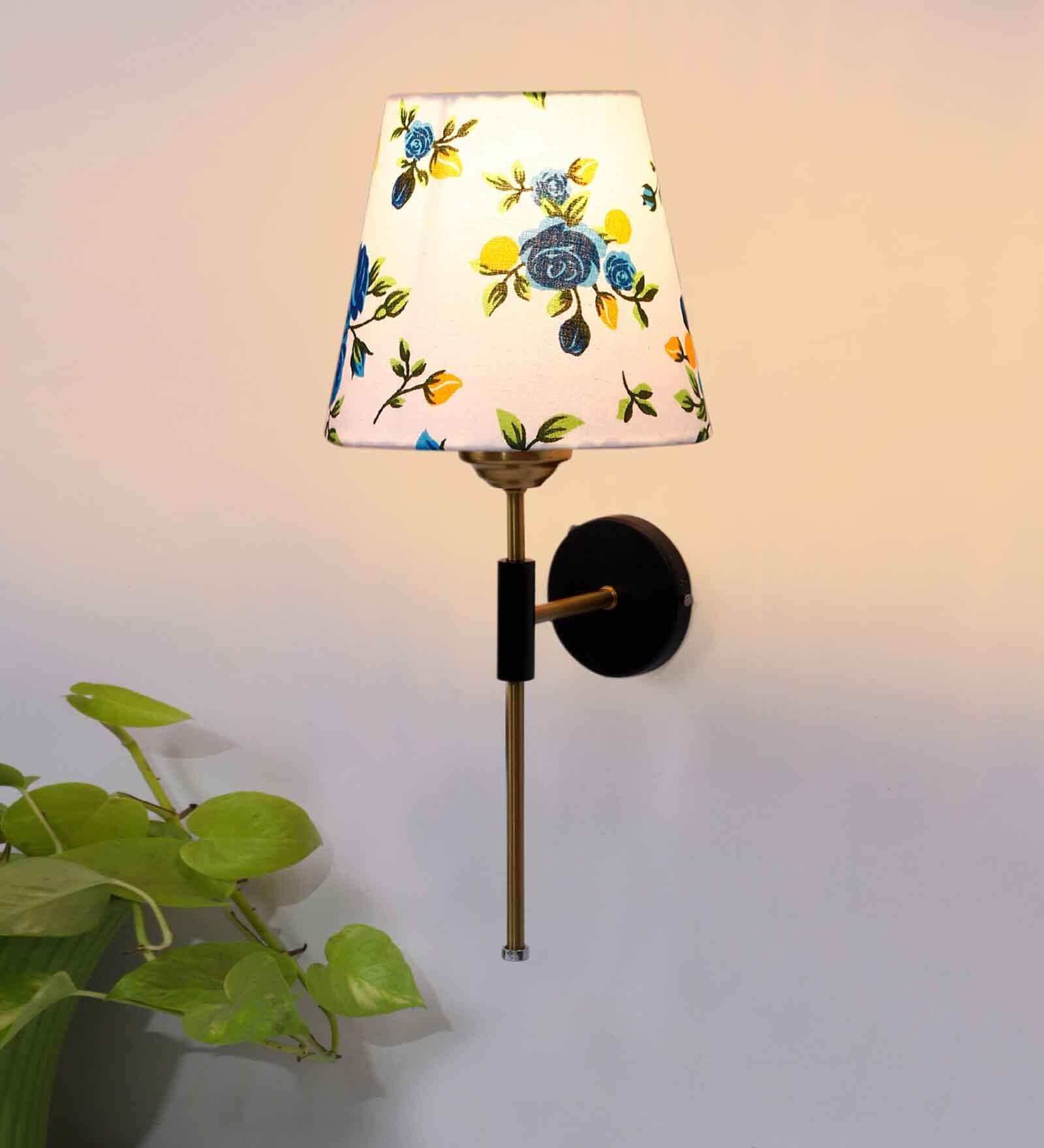 Antique Gold Wall Lamp with Multicolor cotton shade