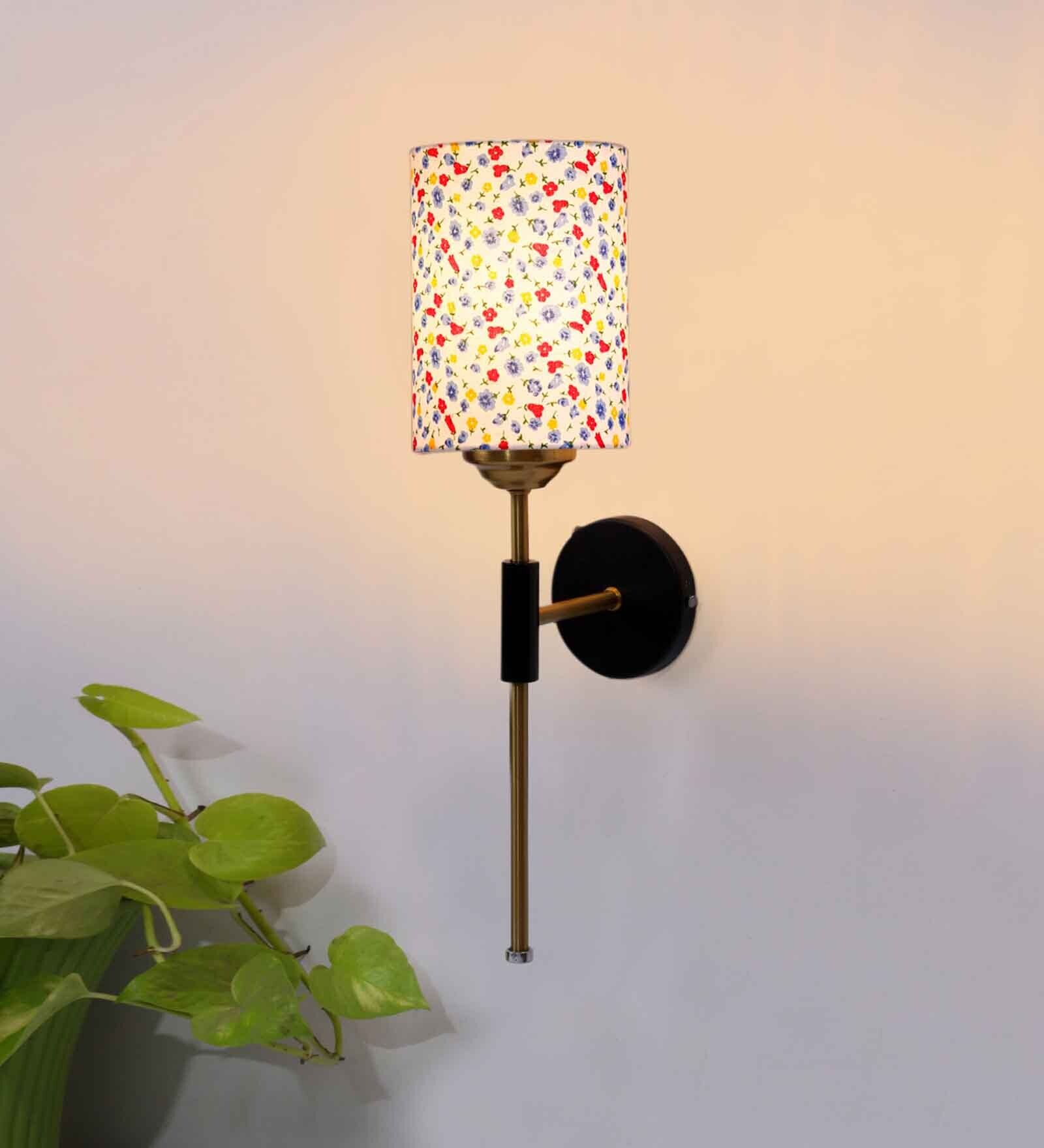 Antique Gold Wall Lamp with Multicolor cotton shade