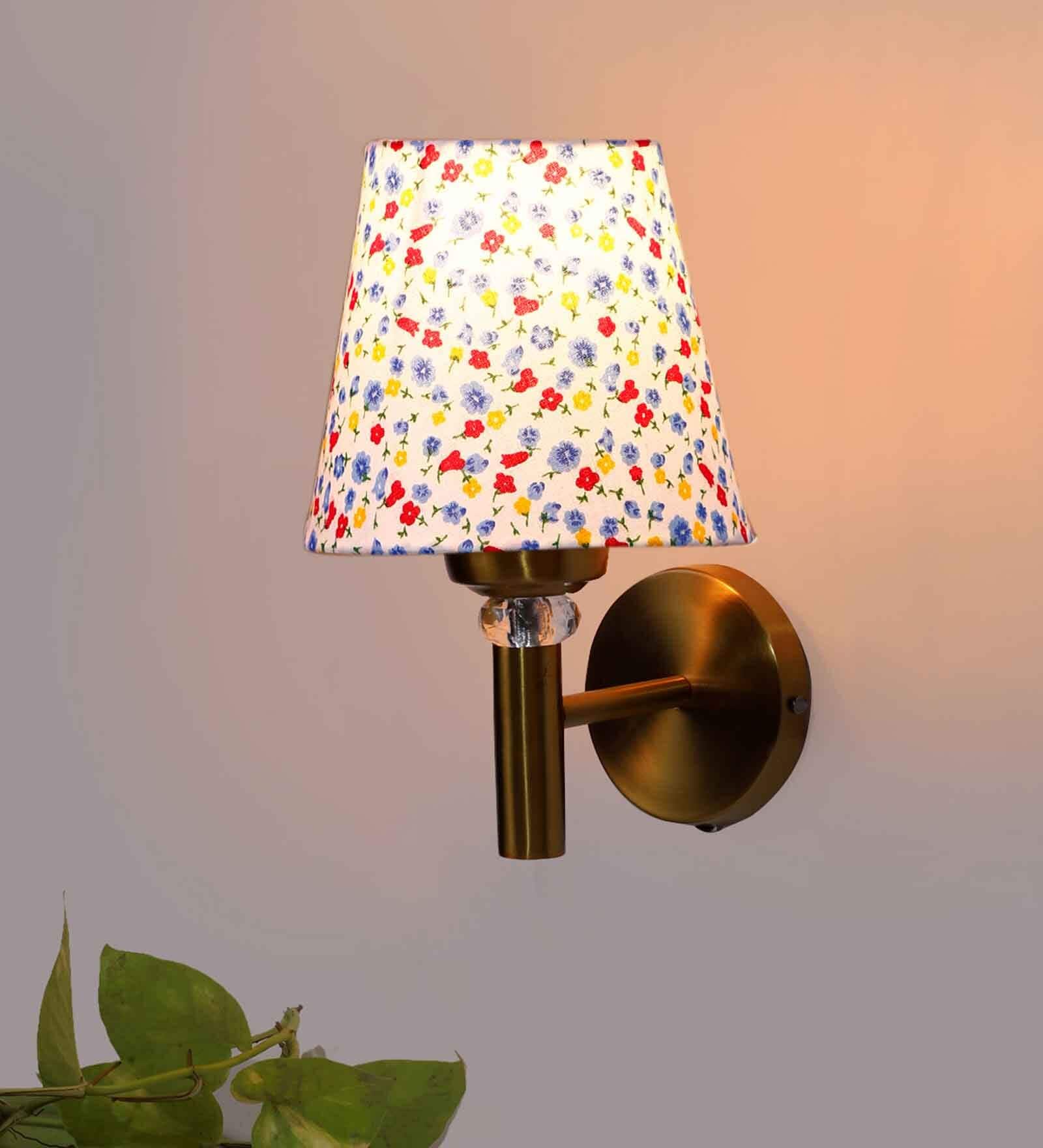 Antique Gold Wall Lamp with Multicolor cotton shade