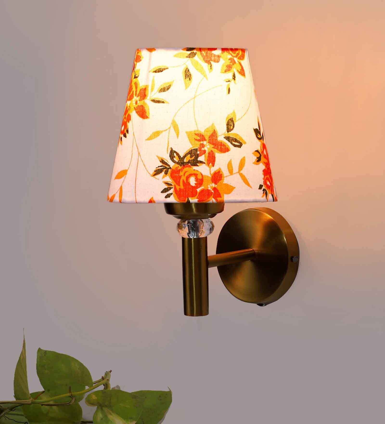 Antique Gold Wall Lamp with Multicolor cotton shade