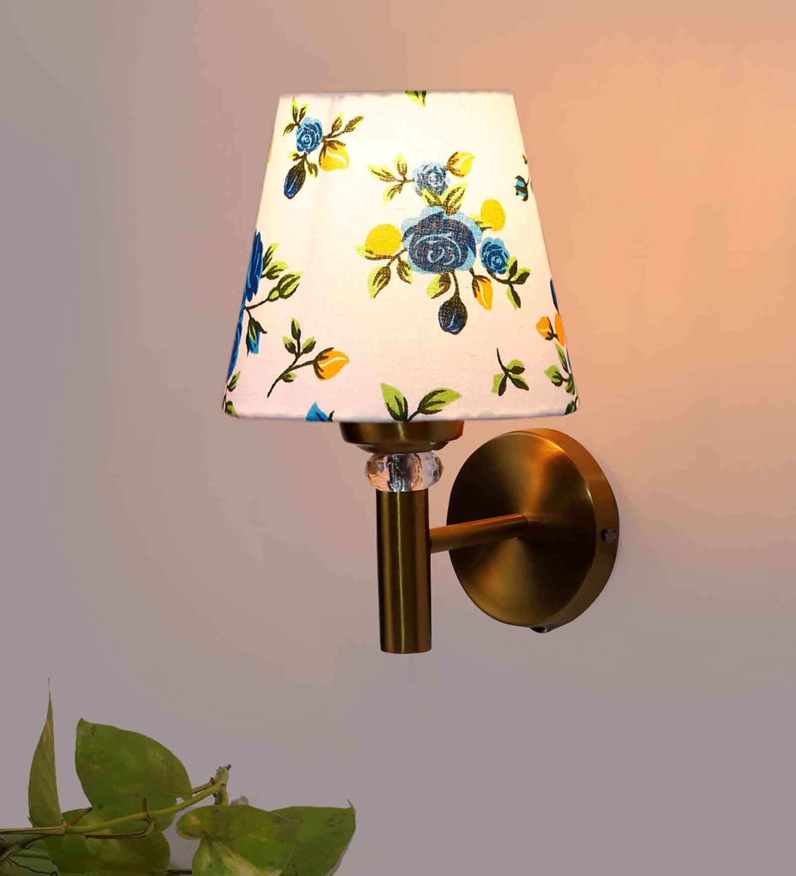 Antique Gold Wall Lamp with Multicolor cotton shade