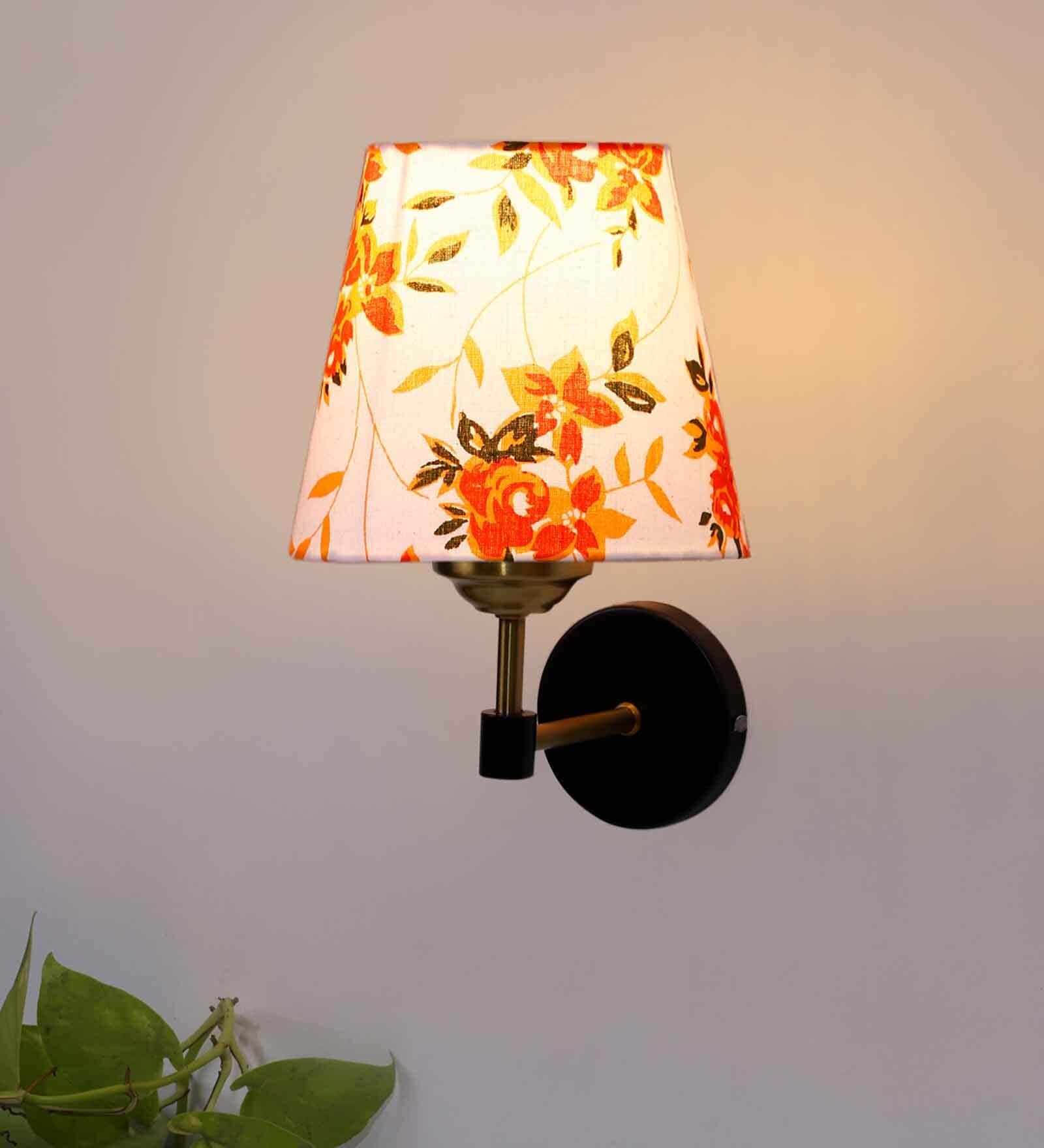 Antique Gold Wall Lamp with Multicolor cotton shade