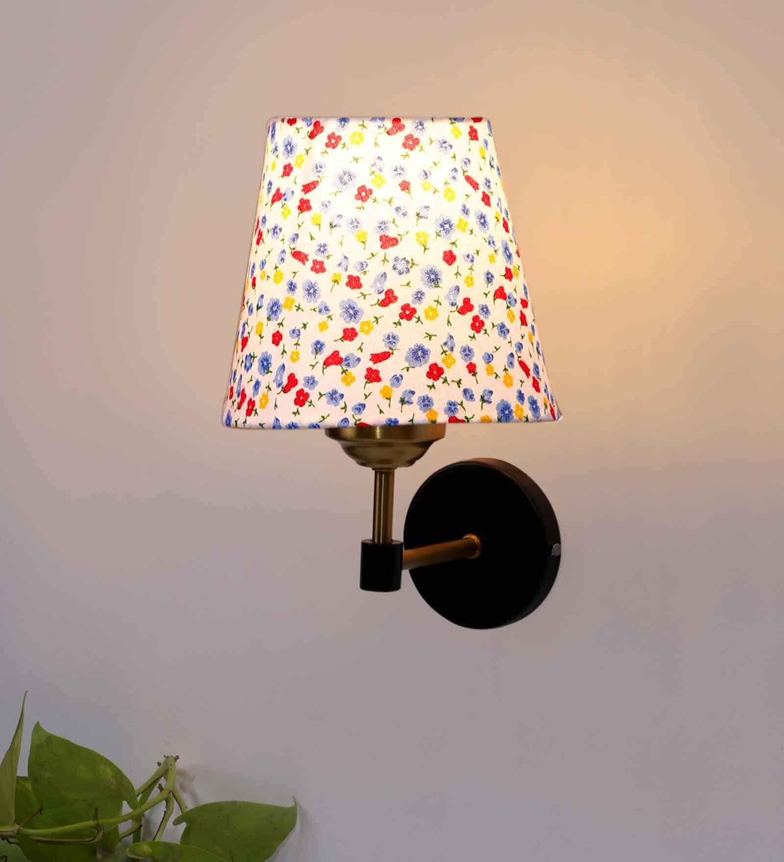 Antique Gold Wall Lamp with Multicolor cotton shade