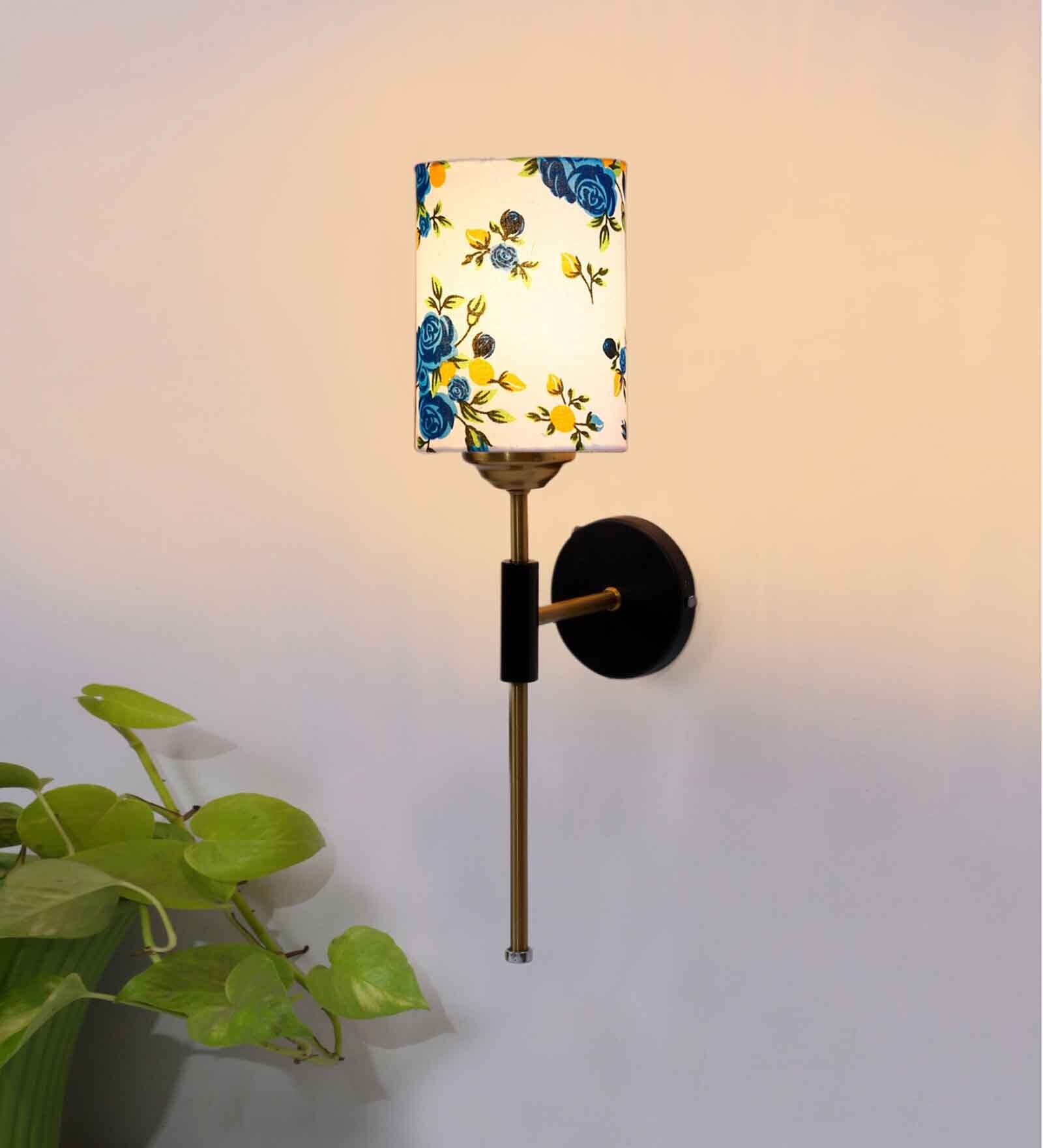 Antique Gold Wall Lamp with Multicolor cotton shade