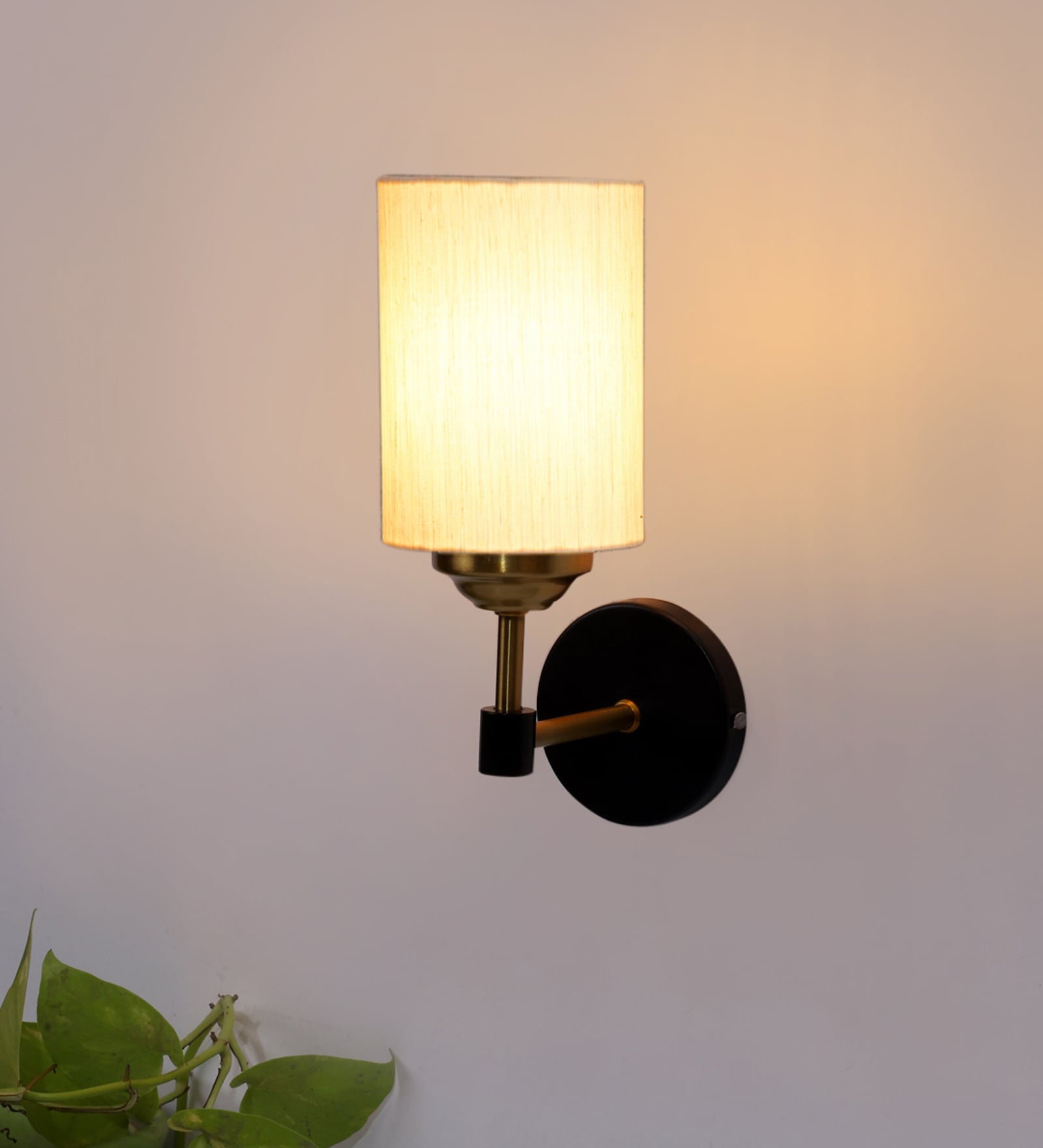 Antique Gold Wall Lamp with off-white cotton shade