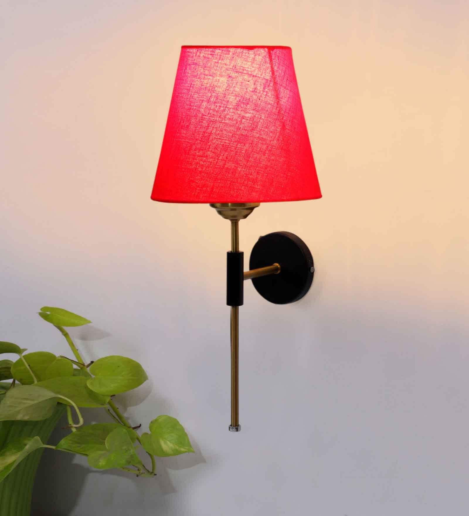 Antique Gold Wall Lamp with Red cotton shade