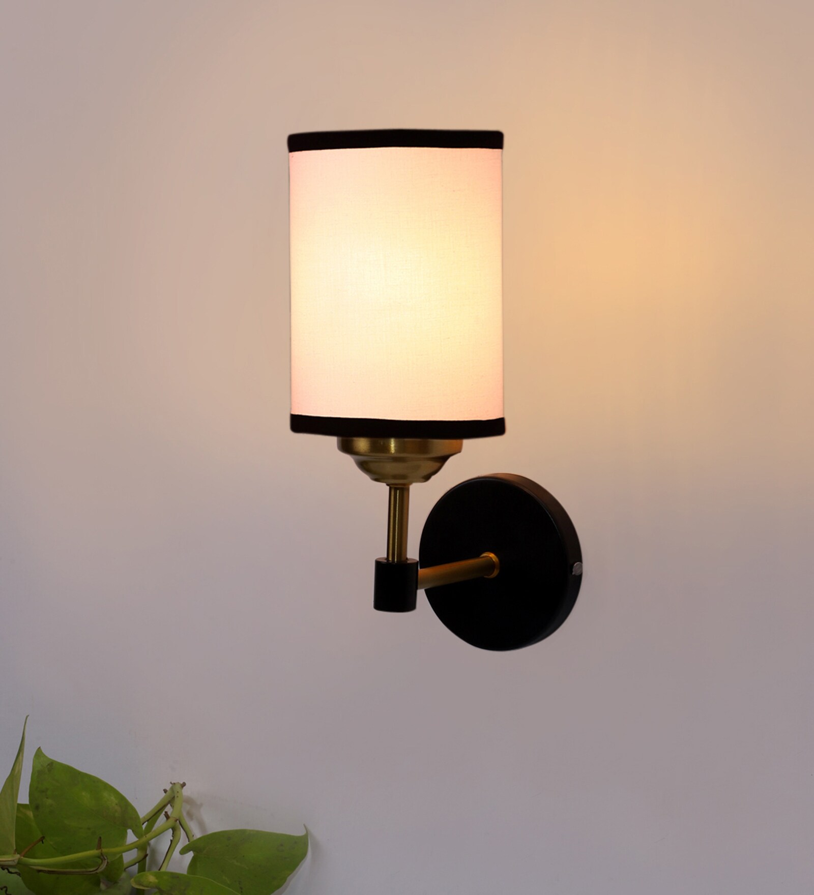Antique Gold Wall Lamp with White & Black  cotton shade