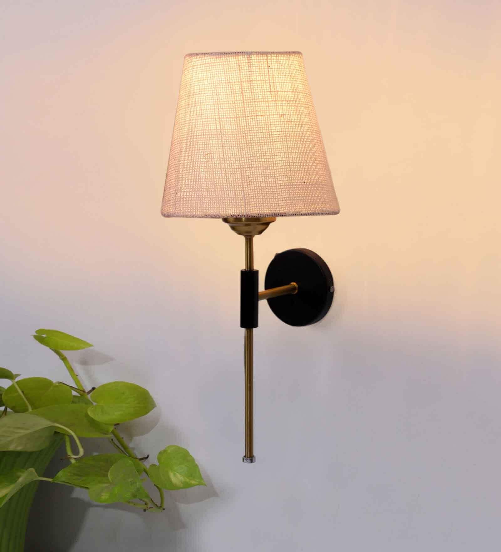 Antique Gold Wall Lamp with White Jute shade