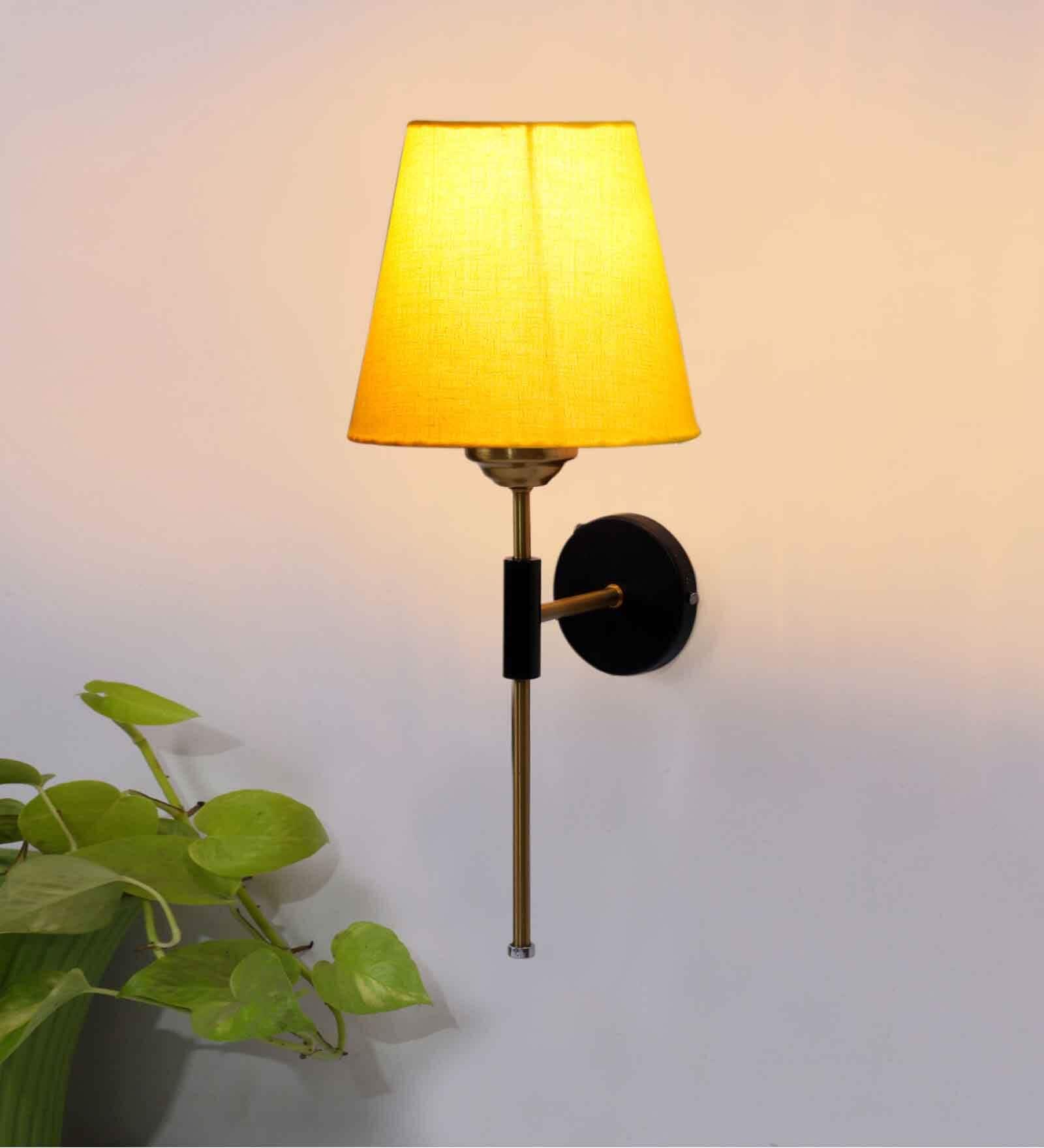Antique Gold Wall Lamp with Yellow cotton shade
