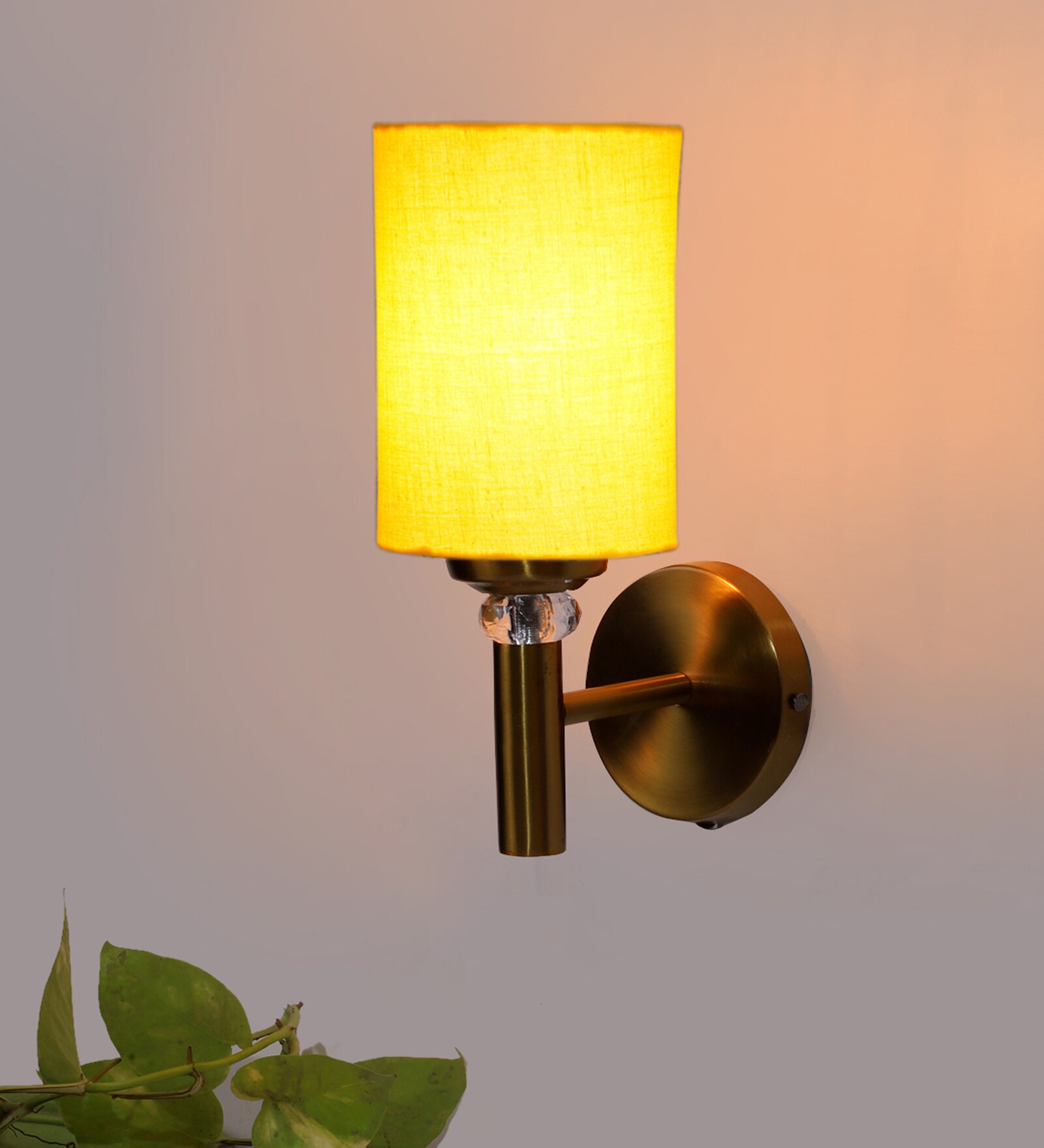 Antique Gold Wall Lamp with Yellow cotton shade