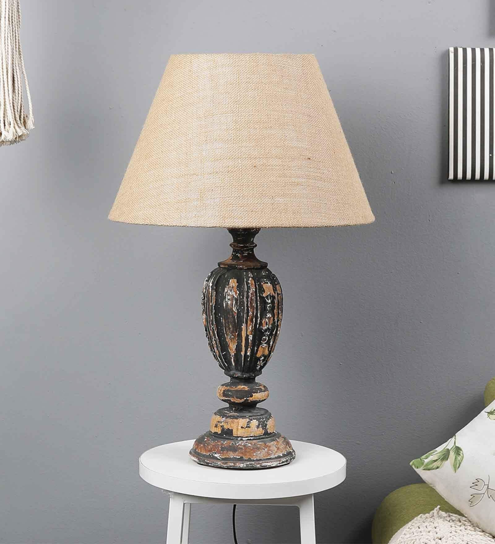 Antique Hand Crafted Black Rustic Table Lamp With Shades