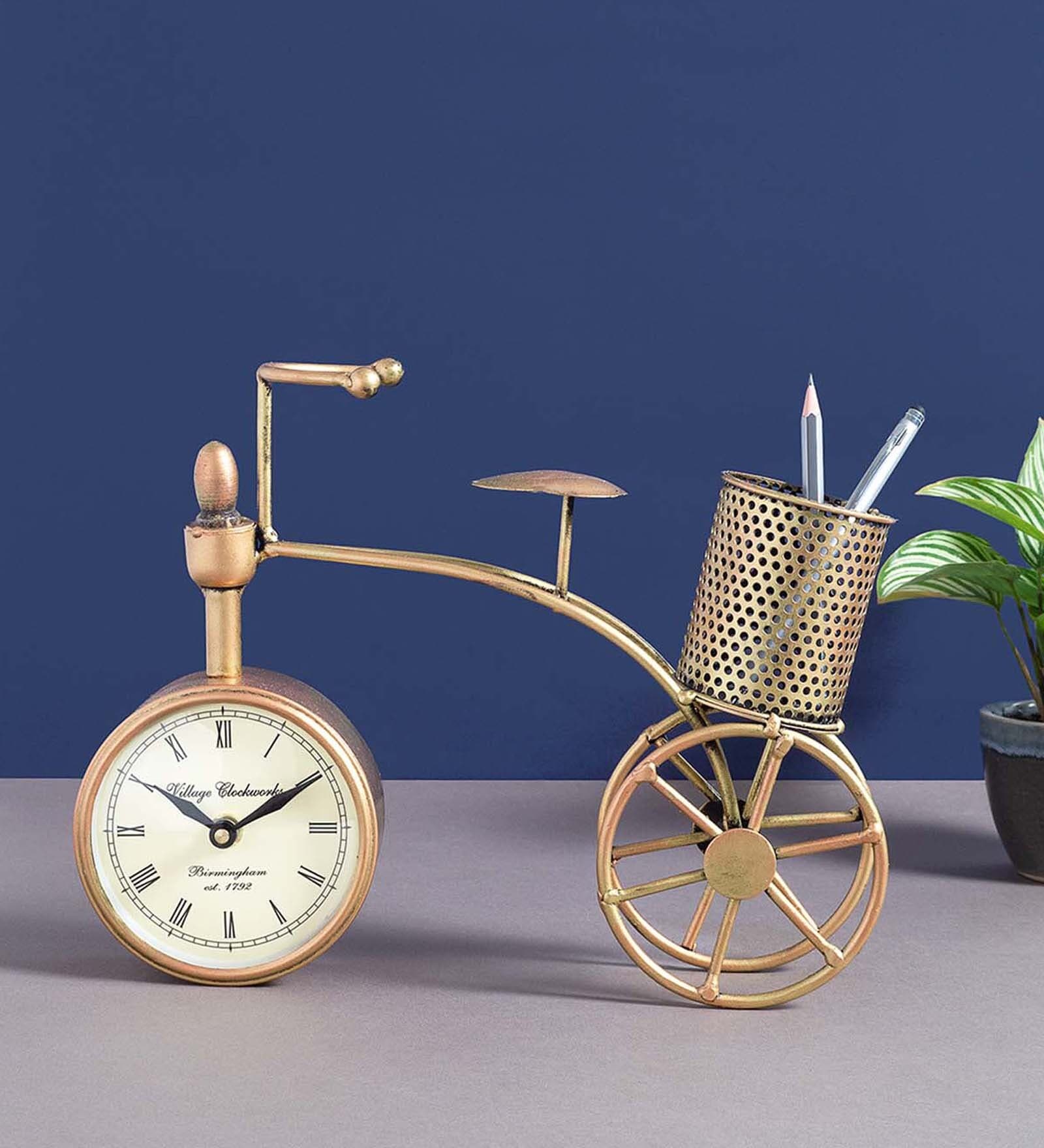 Antique Cycle Golden Iron Pen stand with Clock