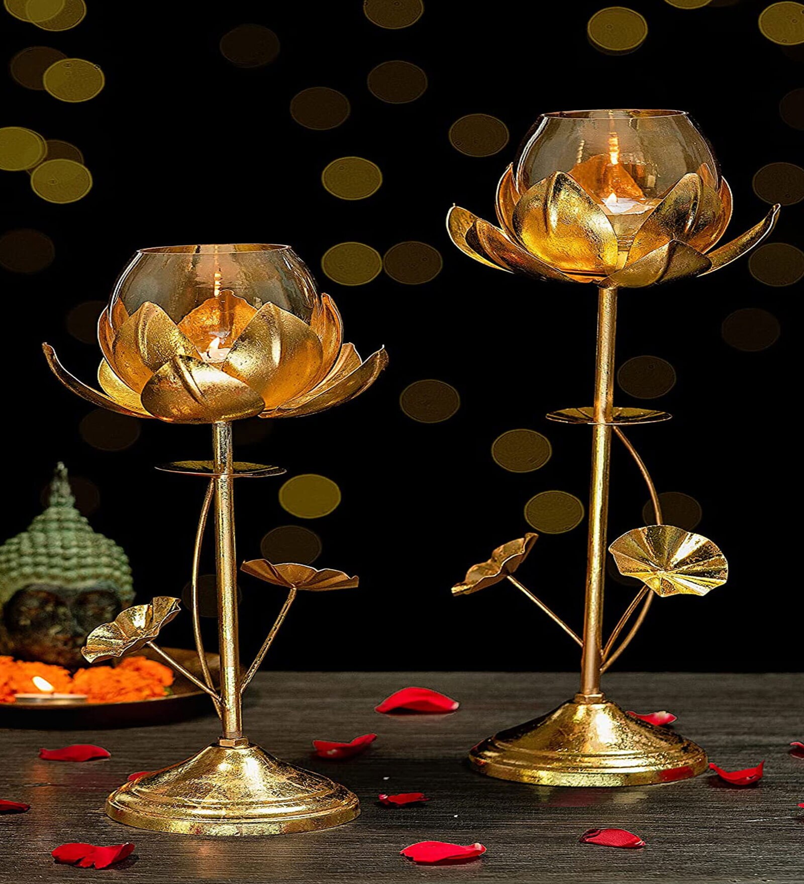 Antique Iron  T- Light Holder (Gold)